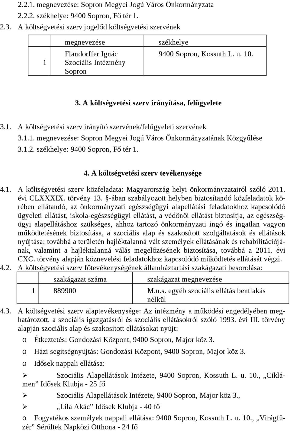 . A költségvetési szerv irányító szervének/felügyeleti szervének 3... megnevezése: Sprn Megyei Jgú Várs Önkrmányzatának Közgyűlése 3... székhelye: 9400 Sprn, Fő tér. 4.