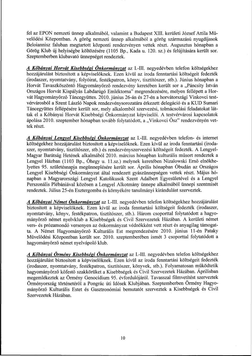 , Kada u. 120. sz.) és felújítására került sor. Szeptemberben klubavató ünnepséget rendeztek. A Kőbányai Horvát Kisebbsési Önkormányzat az I.-III.