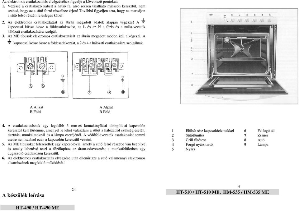 Továbbá figyeljen arra, hogy ne maradjon a sütı felsı részén felesleges kábel! 2. Az elektromos csatlakoztatást az ábrán megadott adatok alapján végezze!