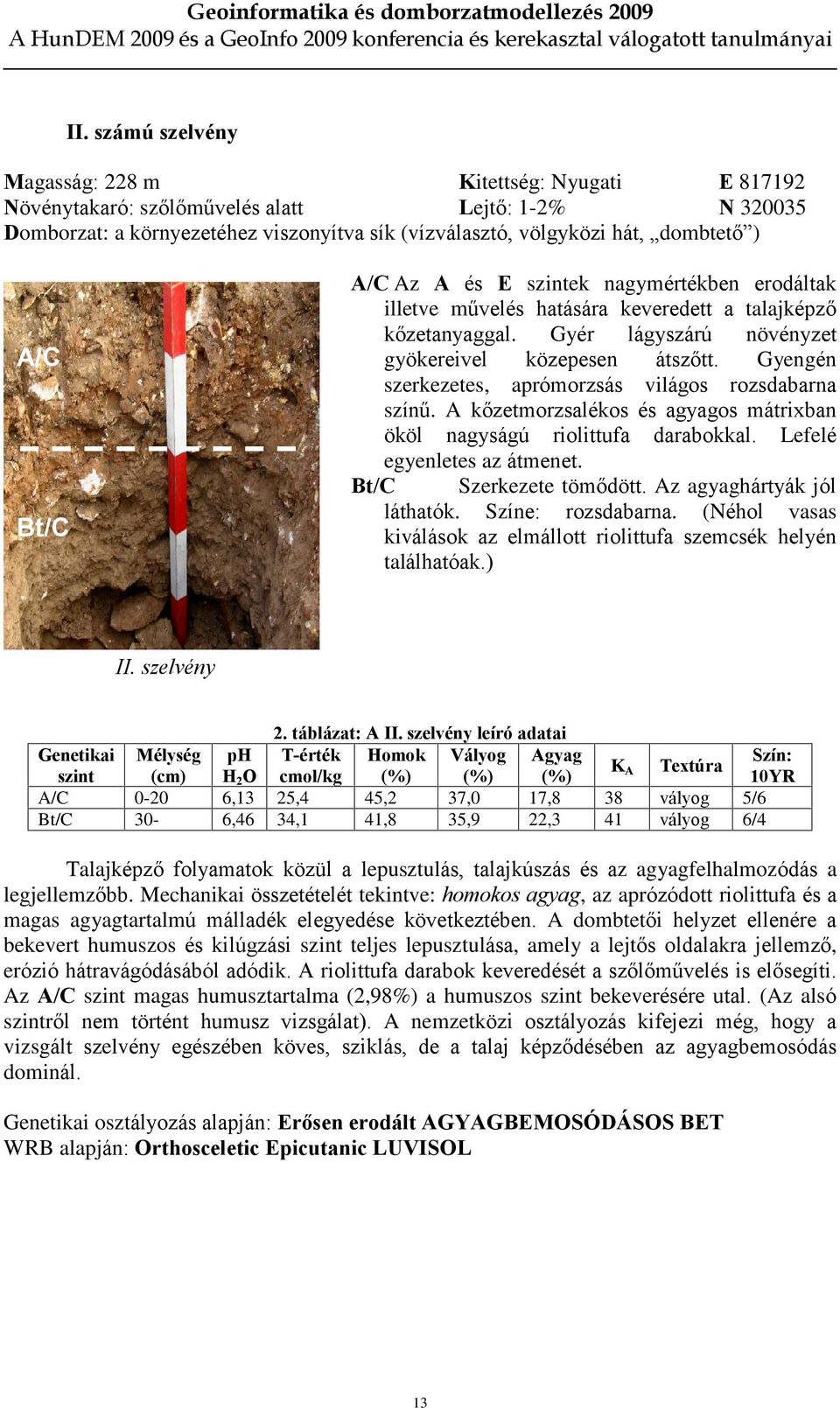 Gyengén szerkezetes, aprómorzsás világos rozsdabarna színû. A kõzetmorzsalékos és agyagos mátrixban ököl nagyságú riolittufa darabokkal. Lefelé egyenletes az átmenet. Bt/C Szerkezete tömõdött.