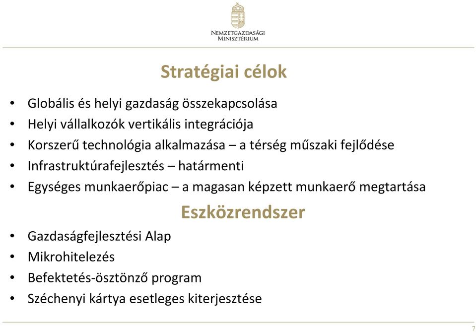 Infrastruktúrafejlesztés határmenti Egységes munkaerőpiac a magasan képzett munkaerő megtartása