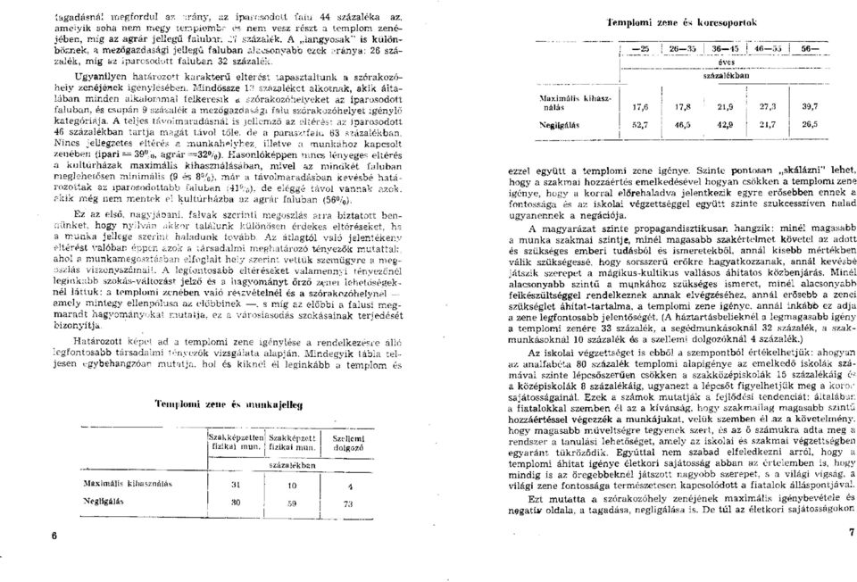 Ugyanilyen határozott karakterű eltérést tapasztaltunk a szórakozóhely zenéjének igénylésében.