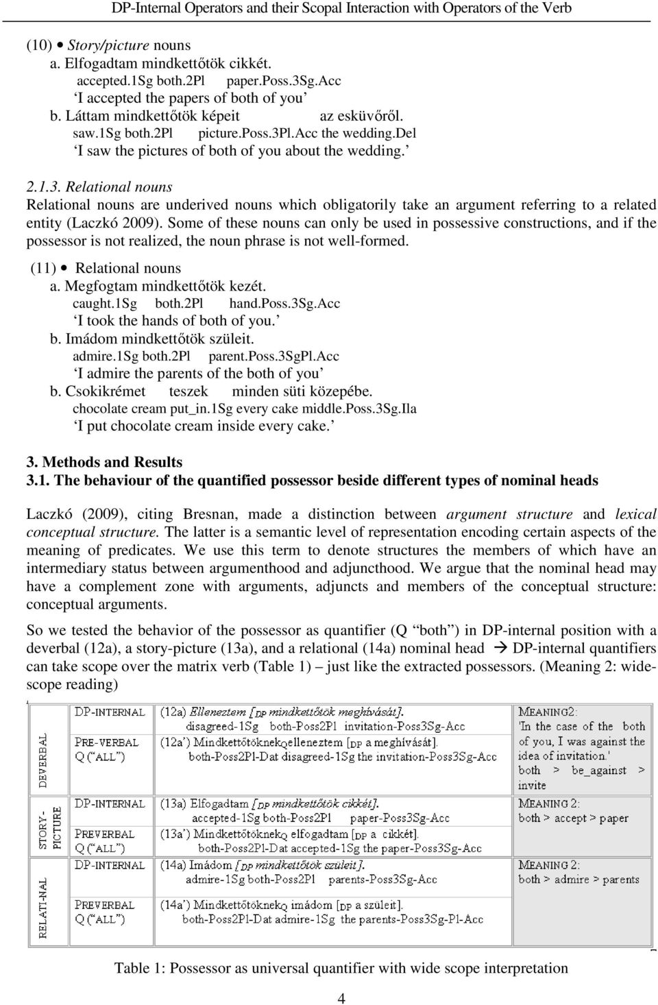 Some of these nouns can only be used in possessive constructions, and if the possessor is not realized, the noun phrase is not well-formed. (11) Relational nouns a. Megfogtam mindkettőtök kezét.