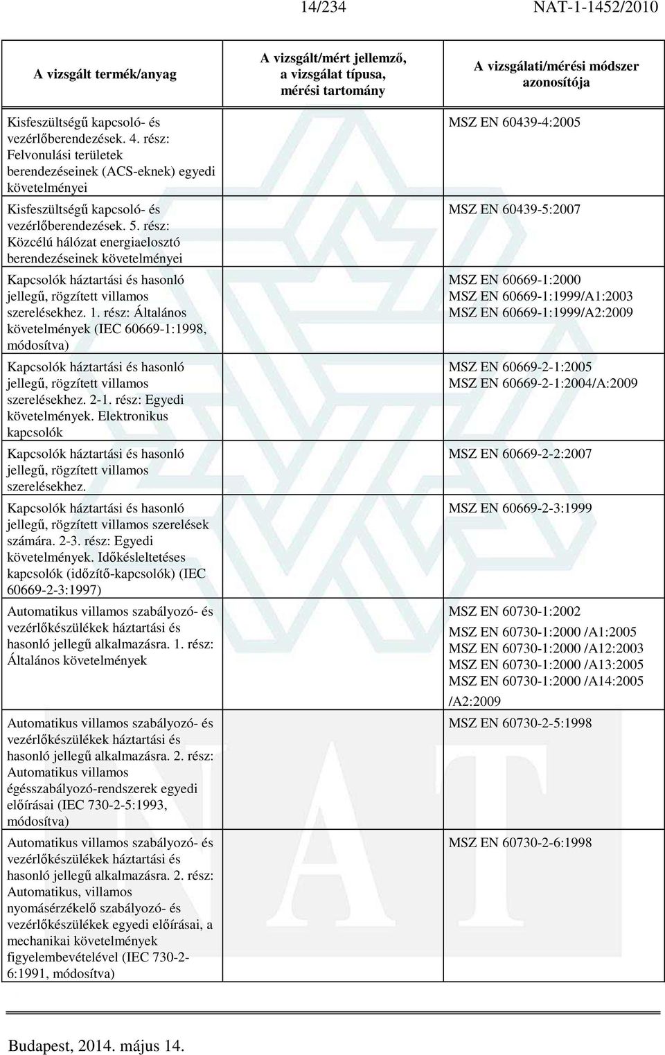 rész: Általános követelmények (IEC 60669-1:1998, módosítva) Kapcsolók háztartási és hasonló jellegű, rögzített villamos szerelésekhez. 2-1. rész: Egyedi követelmények.