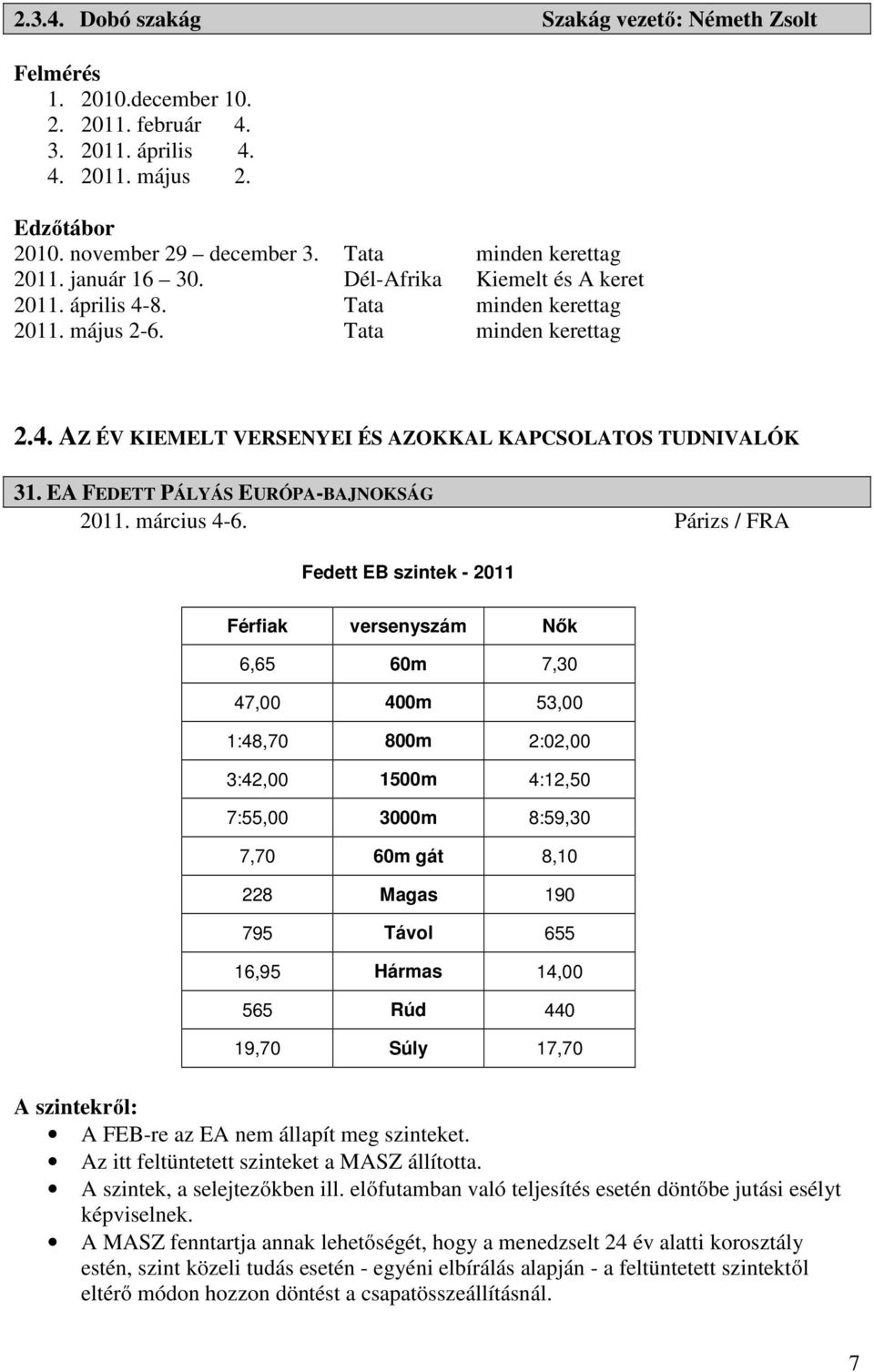 EA FEDETT PÁLYÁS EURÓPA-BAJNOKSÁG 2011. március 4-6.