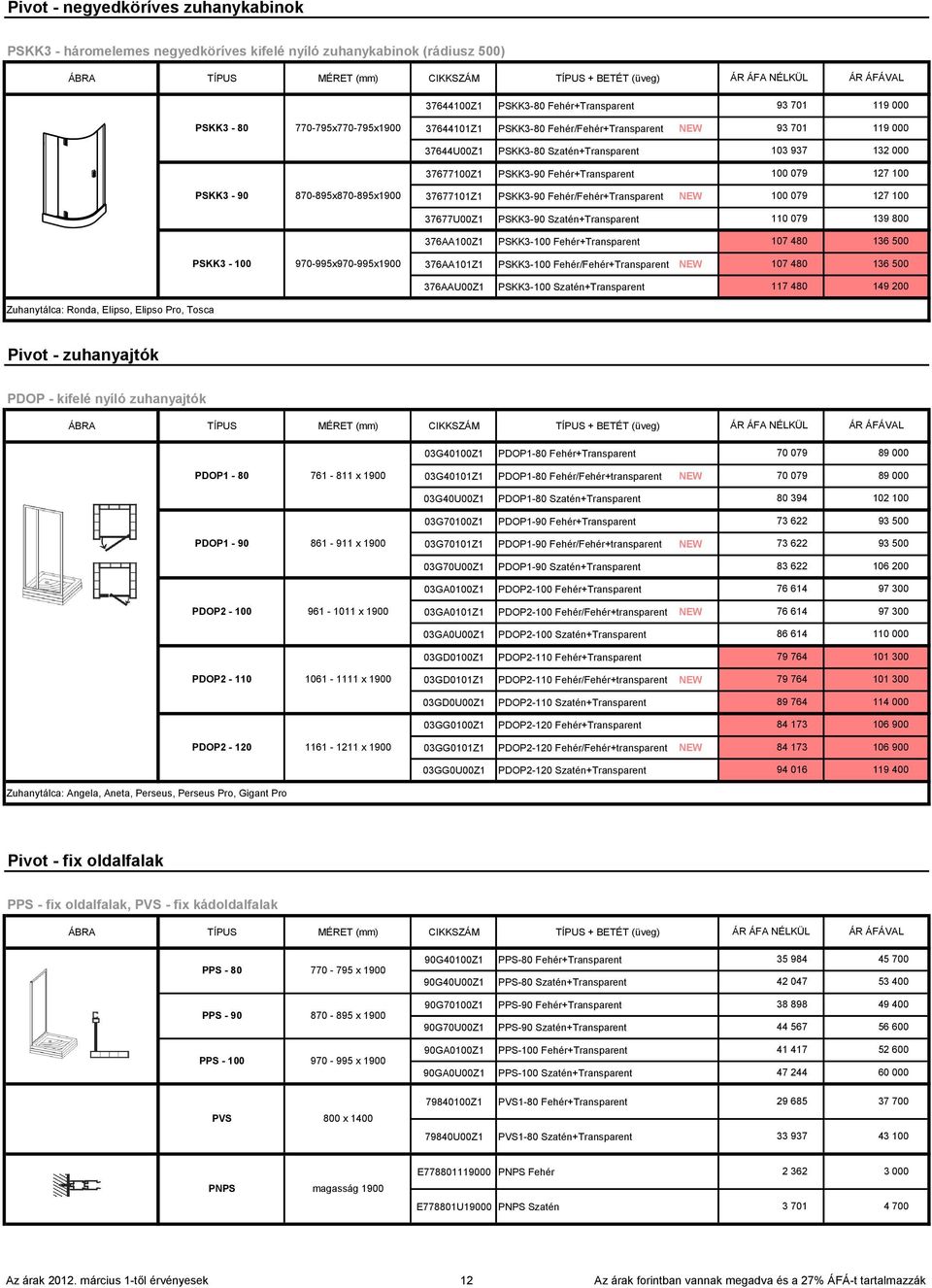 37677101Z1 PSKK3-90 Fehér/Fehér+Transparent 100 079 127 100 37677U00Z1 PSKK3-90 Szatén+Transparent 110 079 139 800 376AA100Z1 PSKK3-100 Fehér+Transparent 107 480 136 500 PSKK3-100