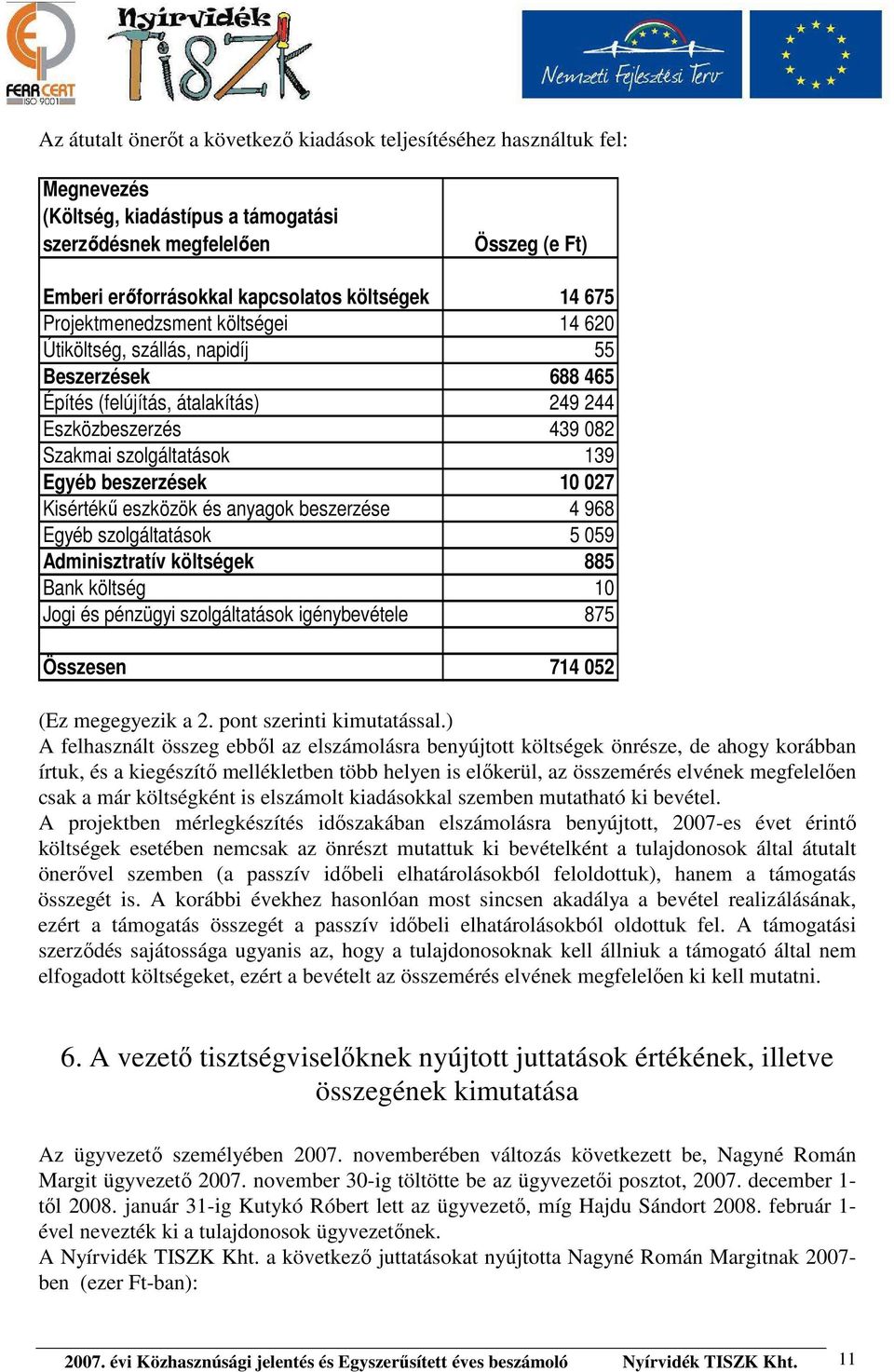 beszerzések 10 027 Kisértékű eszközök és anyagok beszerzése 4 968 Egyéb szolgáltatások 5 059 Adminisztratív költségek 885 Bank költség 10 Jogi és pénzügyi szolgáltatások igénybevétele 875 Összesen