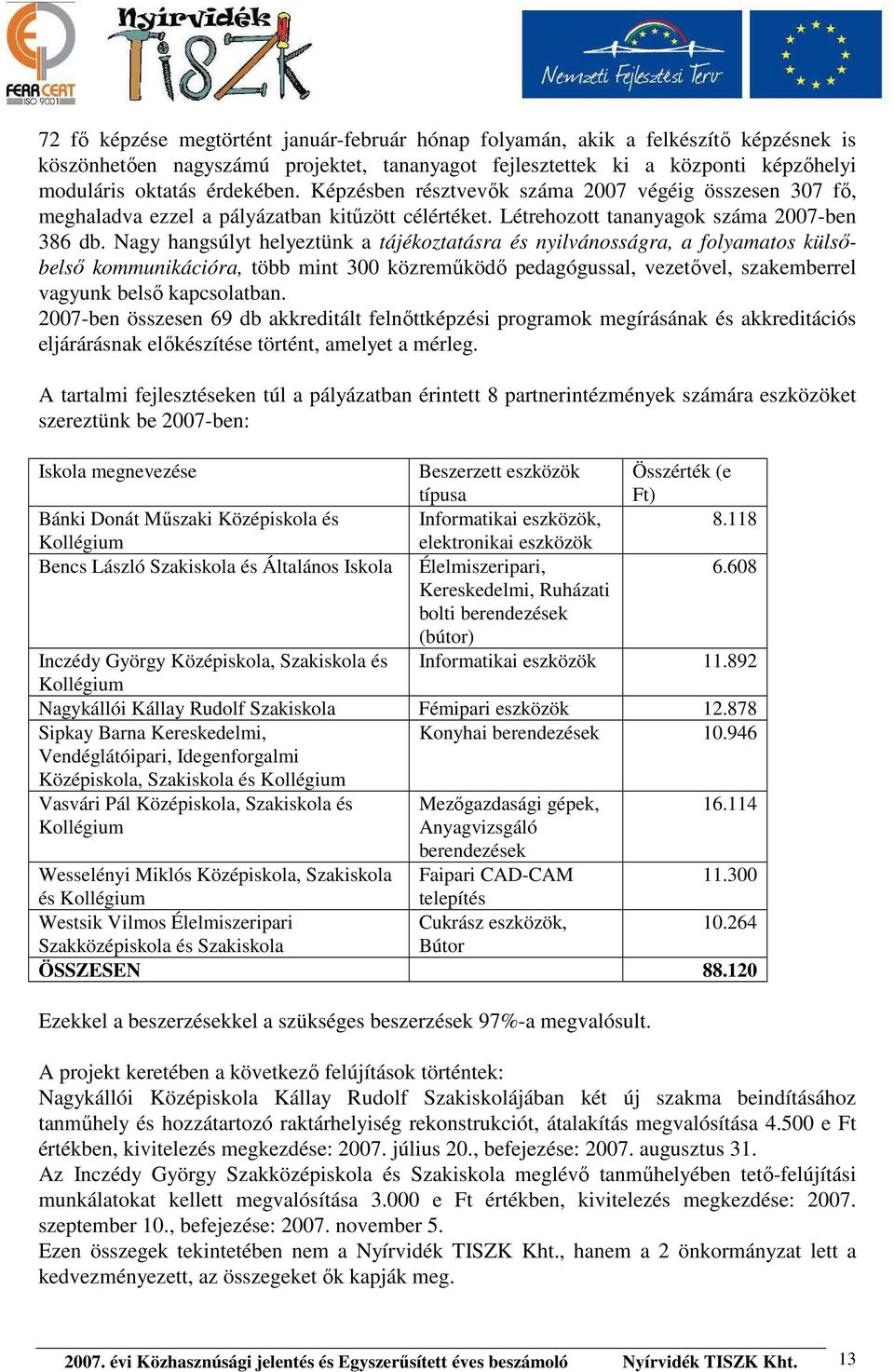 Nagy hangsúlyt helyeztünk a tájékoztatásra és nyilvánosságra, a folyamatos külsőbelső kommunikációra, több mint 300 közreműködő pedagógussal, vezetővel, szakemberrel vagyunk belső kapcsolatban.