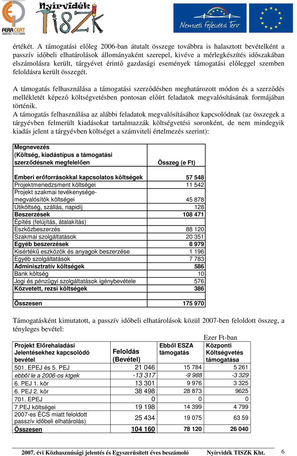 tárgyévet érintő gazdasági események támogatási előleggel szemben feloldásra került összegét.