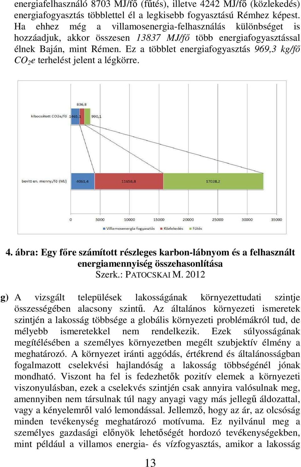 Ez a többlet energiafogyasztás 969,3 kg/fı CO 2 e terhelést jelent a légkörre. 4. ábra: Egy fıre számított részleges karbon-lábnyom és a felhasznált energiamennyiség összehasonlítása Szerk.