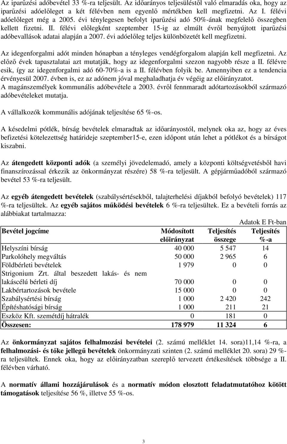 félévi elılegként szeptember 15-ig az elmúlt évrıl benyújtott iparőzési adóbevallások adatai alapján a 27. évi adóelıleg teljes különbözetét kell megfizetni.