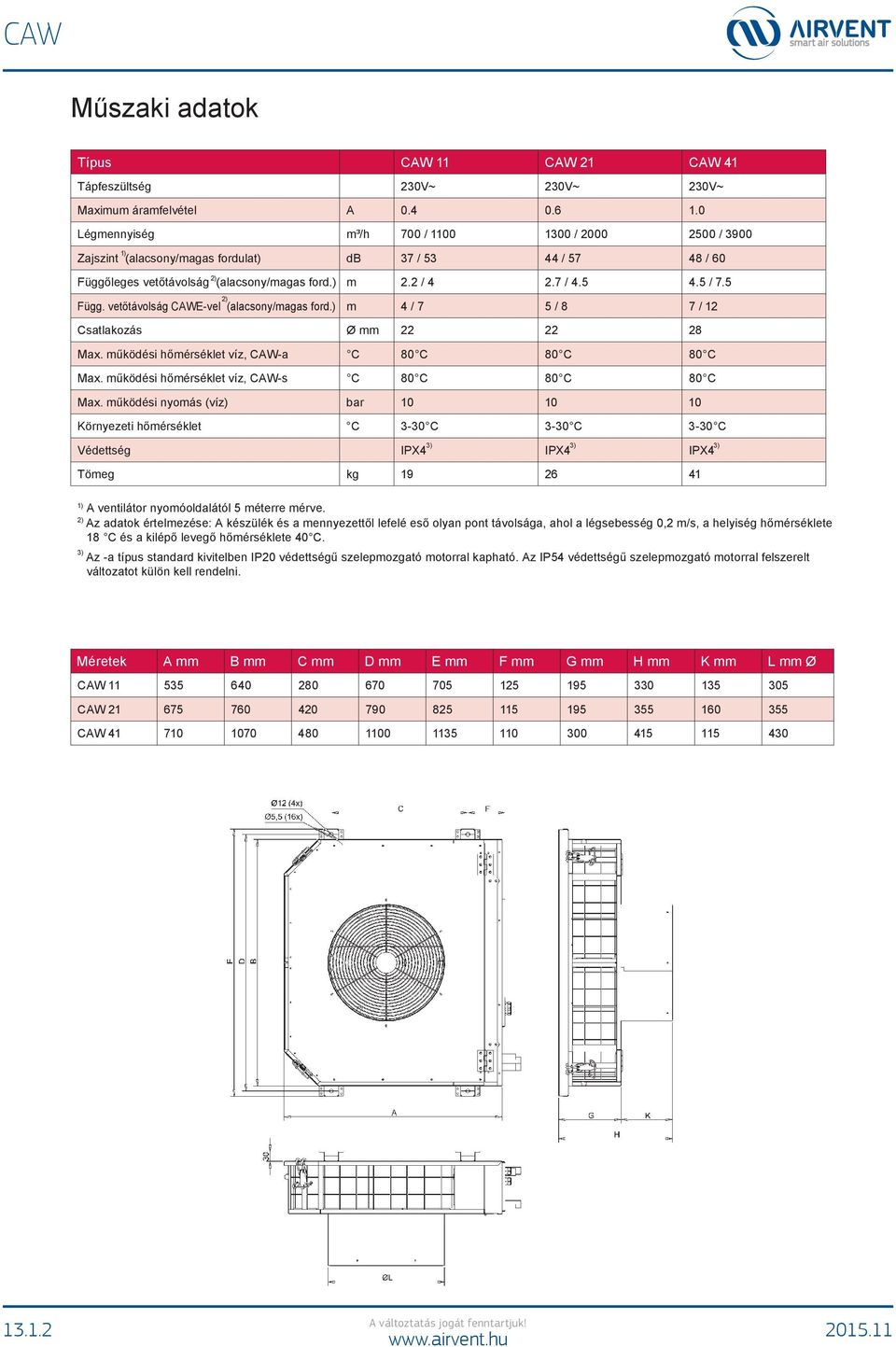 ) m³/h 700 / 1100 1300 / 2000 2500 / 3900 db 37 / 53 44 / 57 48 / 60 m 2.2 / 4 2.7 / 4.5 4.5 / 7.5 m 4 / 7 5 / 8 7 / 12 Csatlakozás Ø mm 22 22 28 Max.