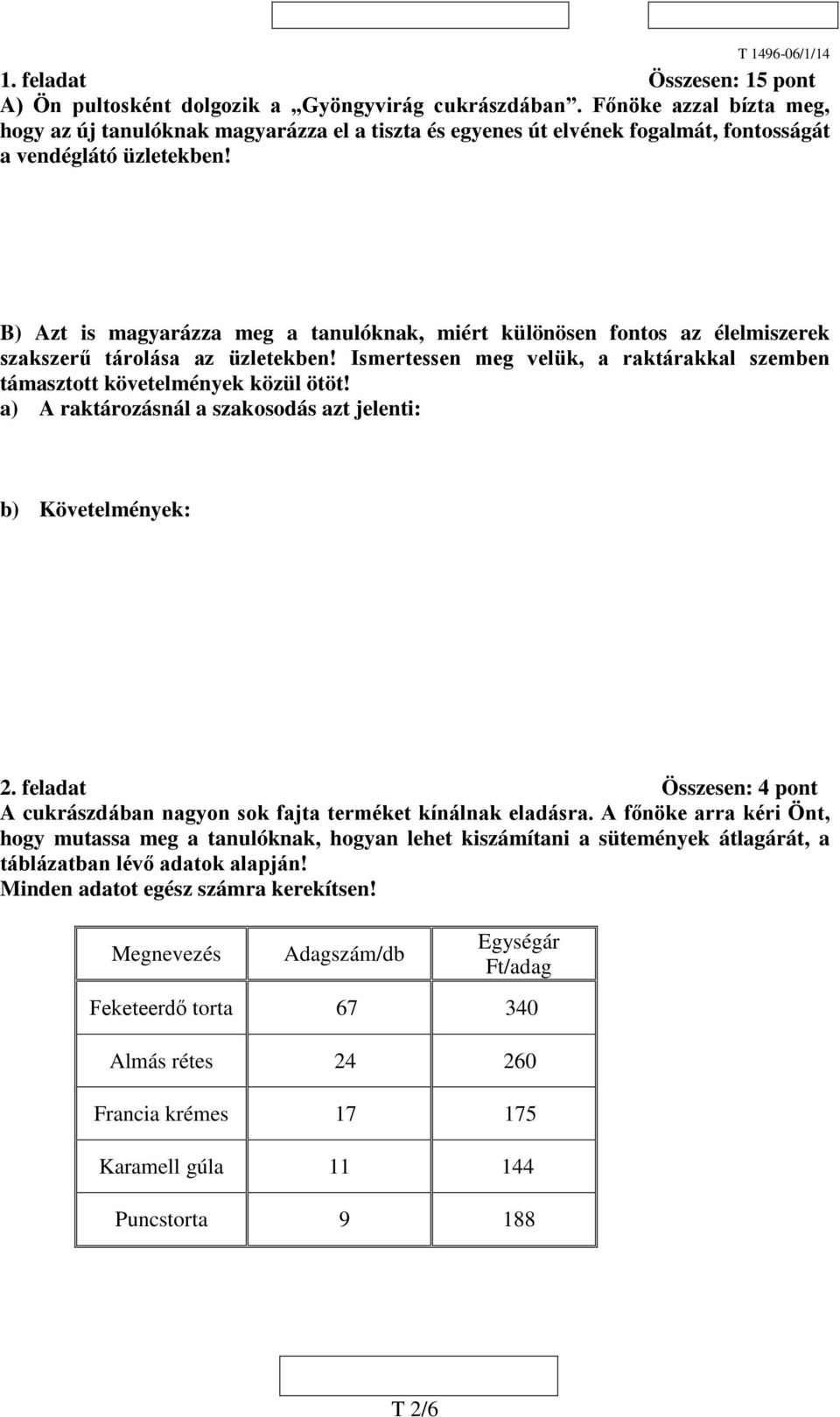 B) Azt is magyarázza meg a tanulóknak, miért különösen fontos az élelmiszerek szakszerű tárolása az üzletekben! Ismertessen meg velük, a raktárakkal szemben támasztott követelmények közül ötöt!