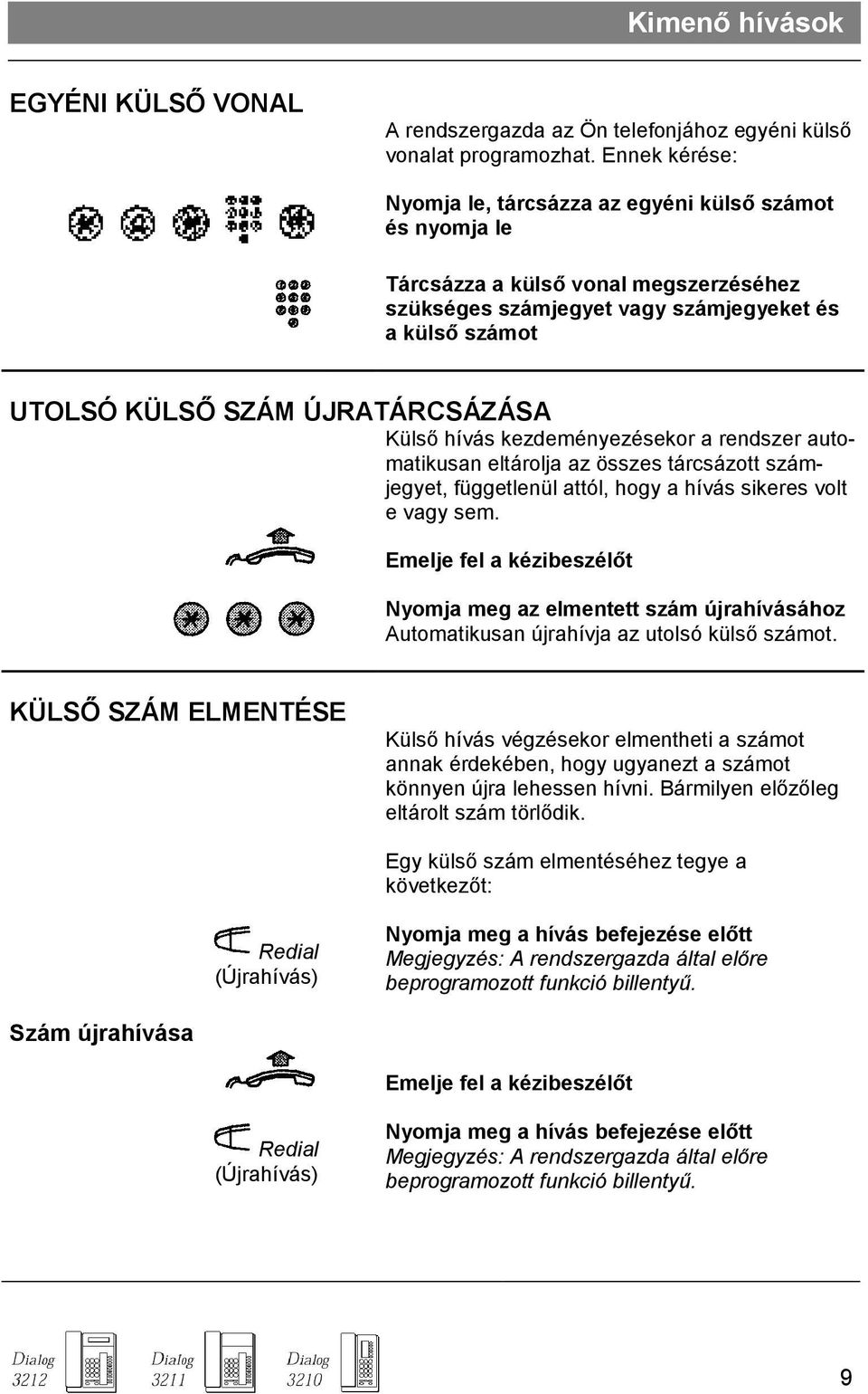 Külsı hívás kezdeményezésekor a rendszer automatikusan eltárolja az összes tárcsázott számjegyet, függetlenül attól, hogy a hívás sikeres volt e vagy sem.