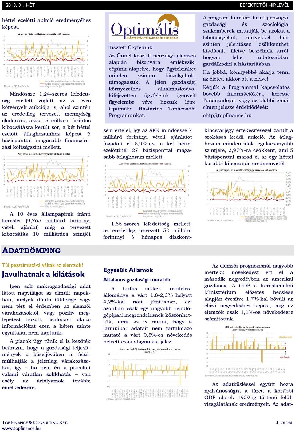 héttel ezelıtt átlaghozamhoz képest 6 bázisponttal magasabb finanszírozási költségszint mellett. Tisztelt Ügyfelünk!