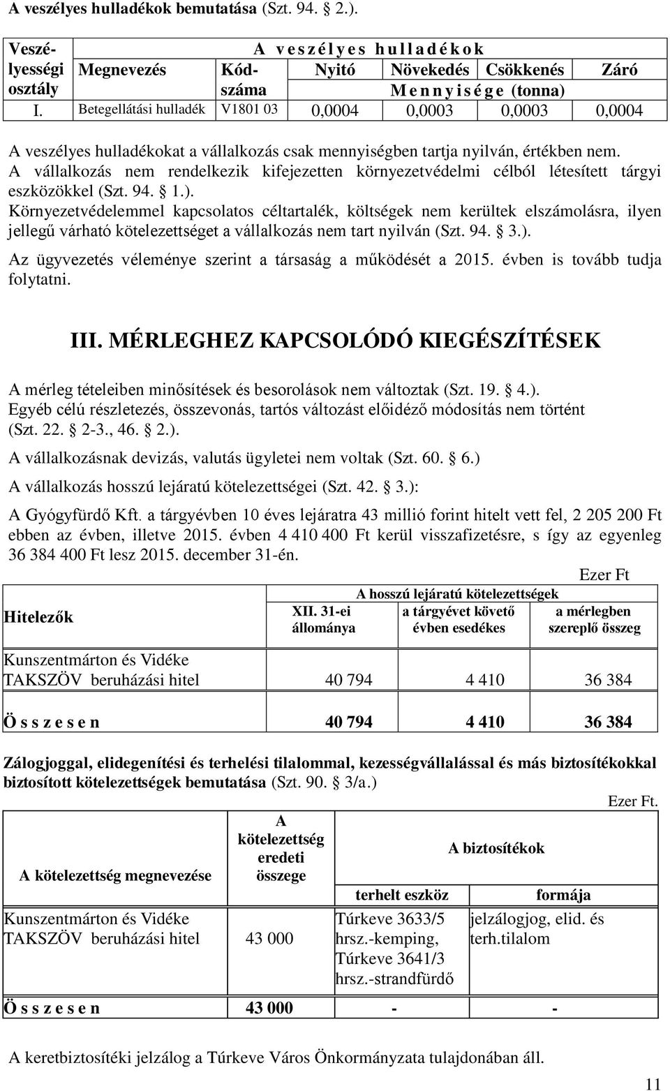 A vállalkozás nem rendelkezik kifejezetten környezetvédelmi célból létesített tárgyi eszközökkel (Szt. 94. 1.).