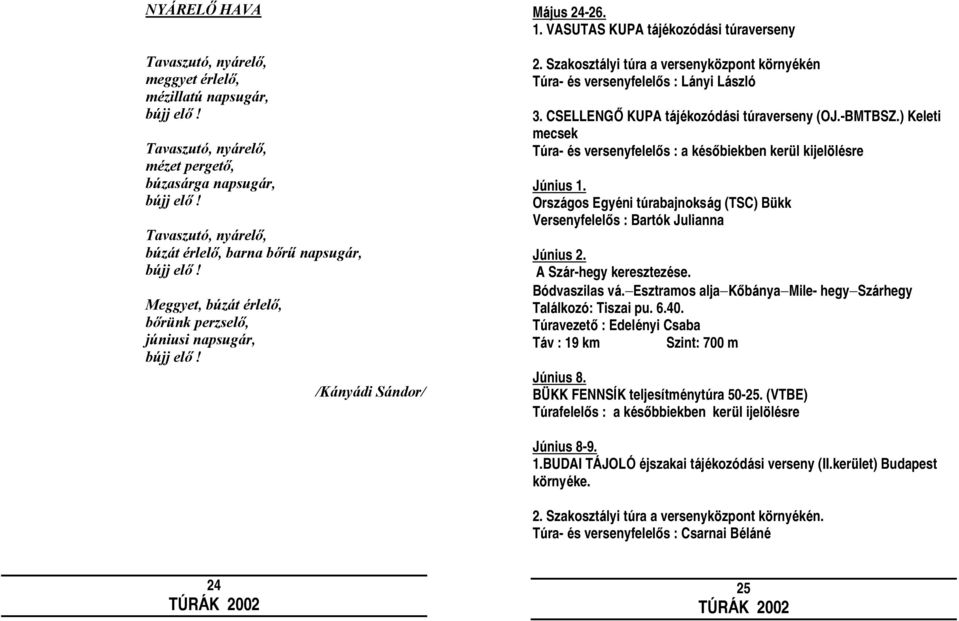 VASUTAS KUPA tájékozódási túraverseny 2. Szakosztályi túra a versenykö zpont kö rnyékén Túra- és versenyfelelős : Lányi László 3. CSELLENGŐ KUPA tájékozódási túraverseny (OJ.-BMTBSZ.