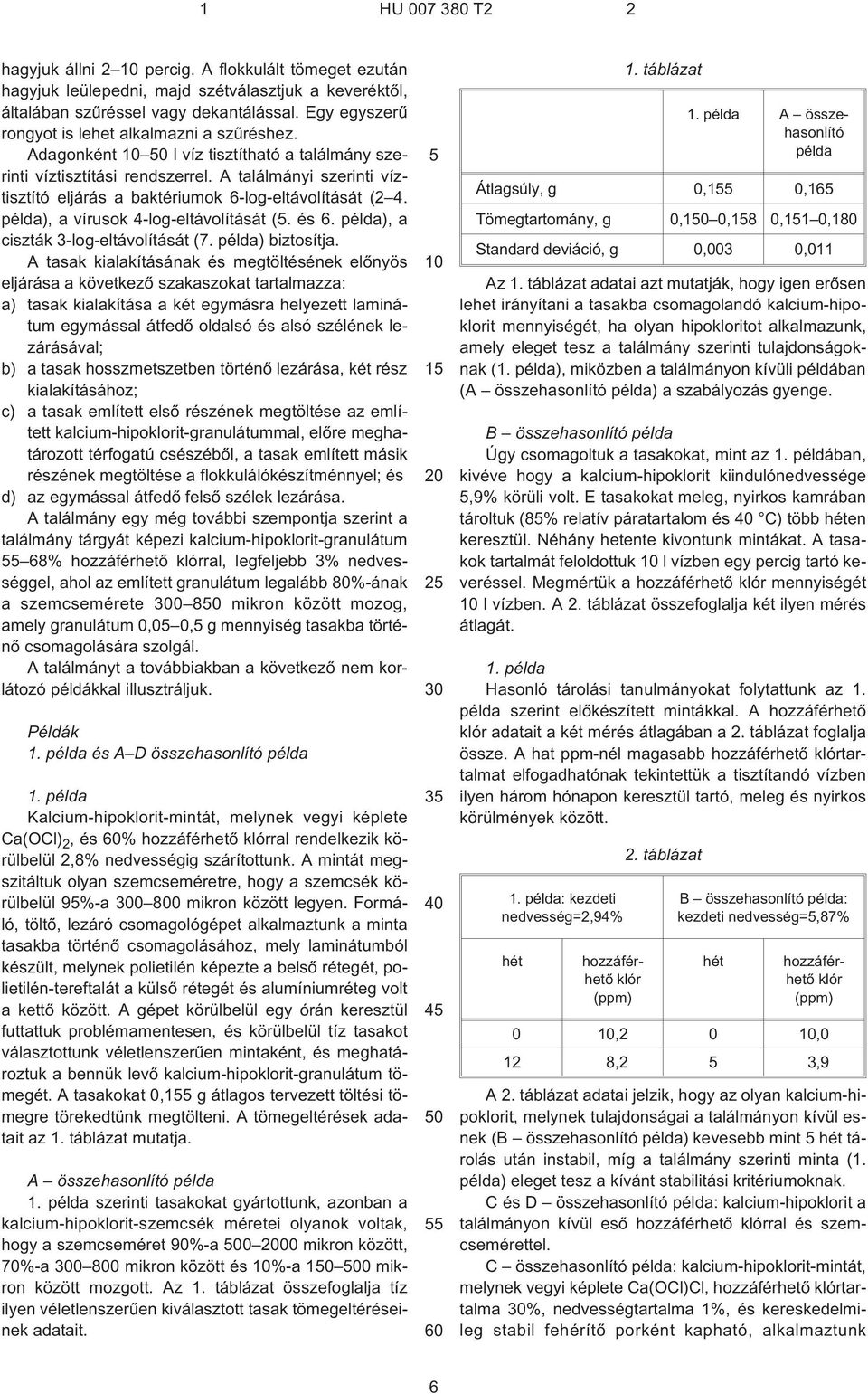 példa), a vírusok 4¹log-eltávolítását (. és 6. példa), a ciszták 3¹log-eltávolítását (7. példa) biztosítja.