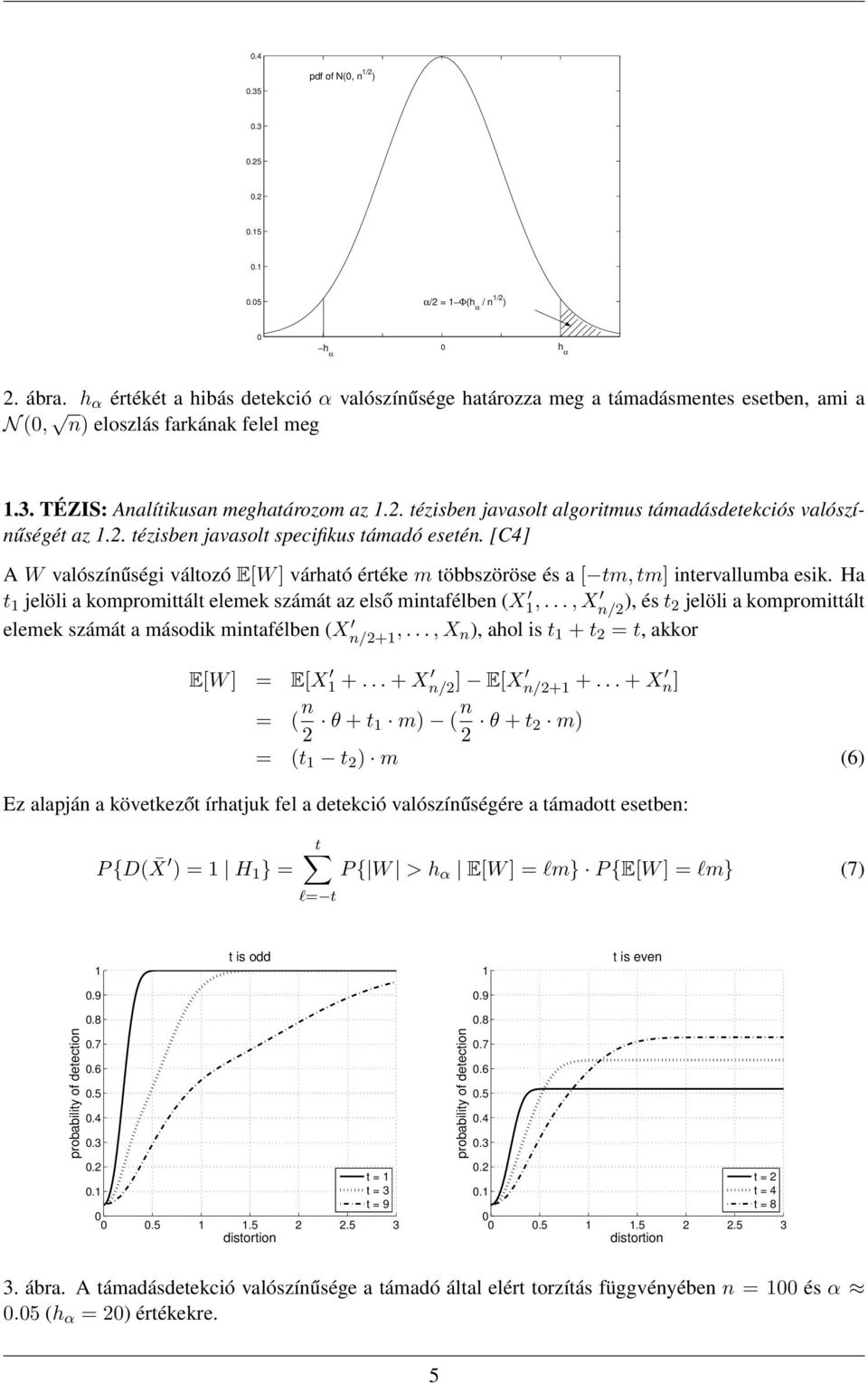 tézisben javasolt algoritmus támadásdetekciós valószínűségét az 1.2. tézisben javasolt specifikus támadó esetén.