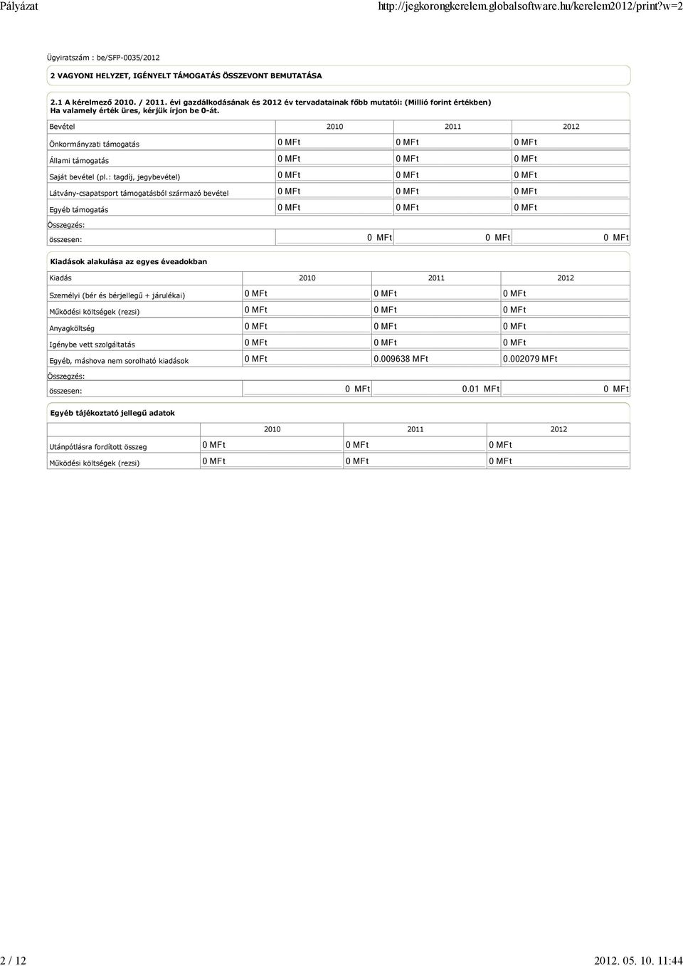Bevétel 2010 2011 2012 Önkormányzati támogatás Állami támogatás Saját bevétel (pl.