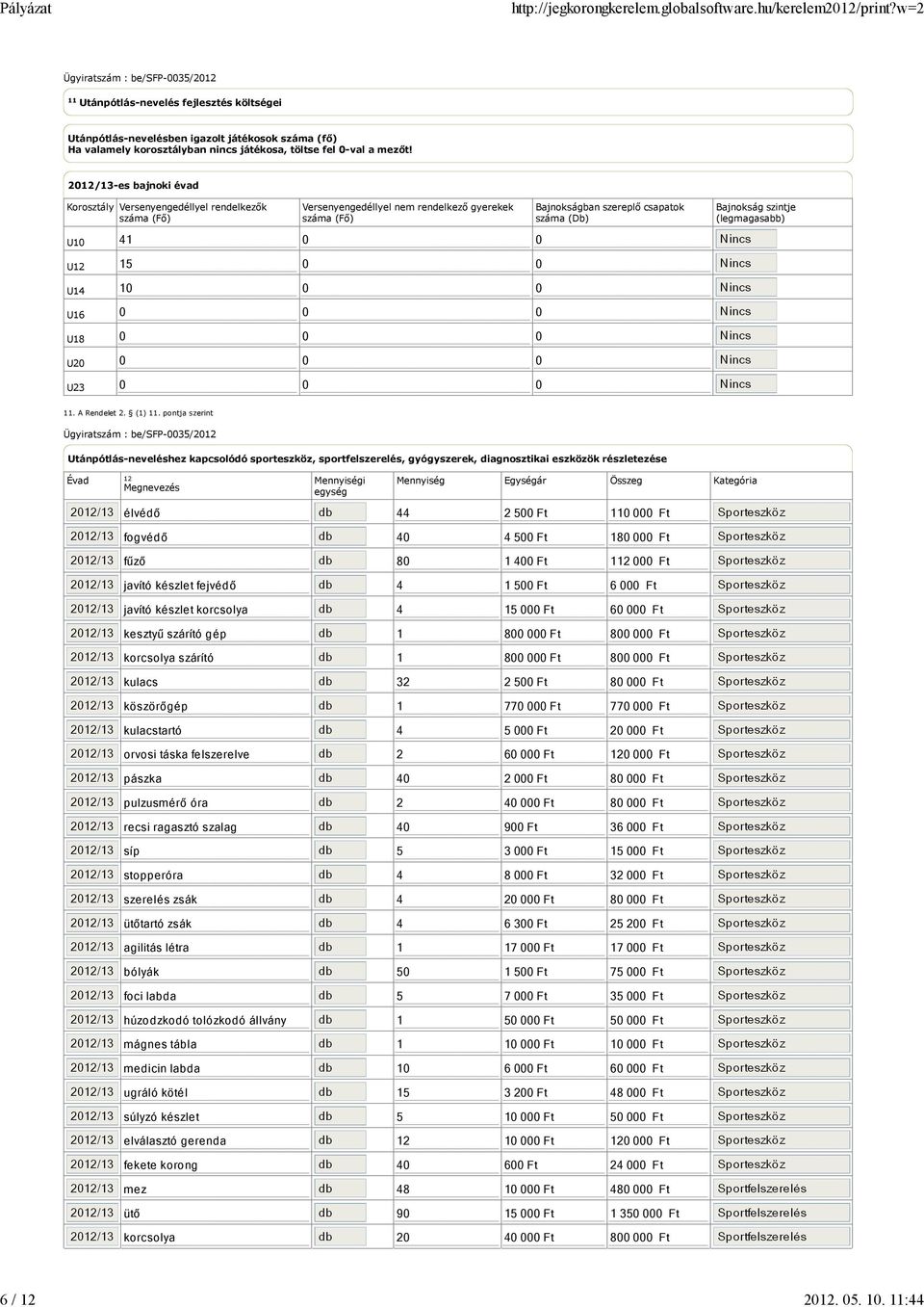 Bajnokságban szereplő csapatok száma (Db) Bajnokság szintje (legmagasabb) 11. A Rendelet 2. (1) 11.