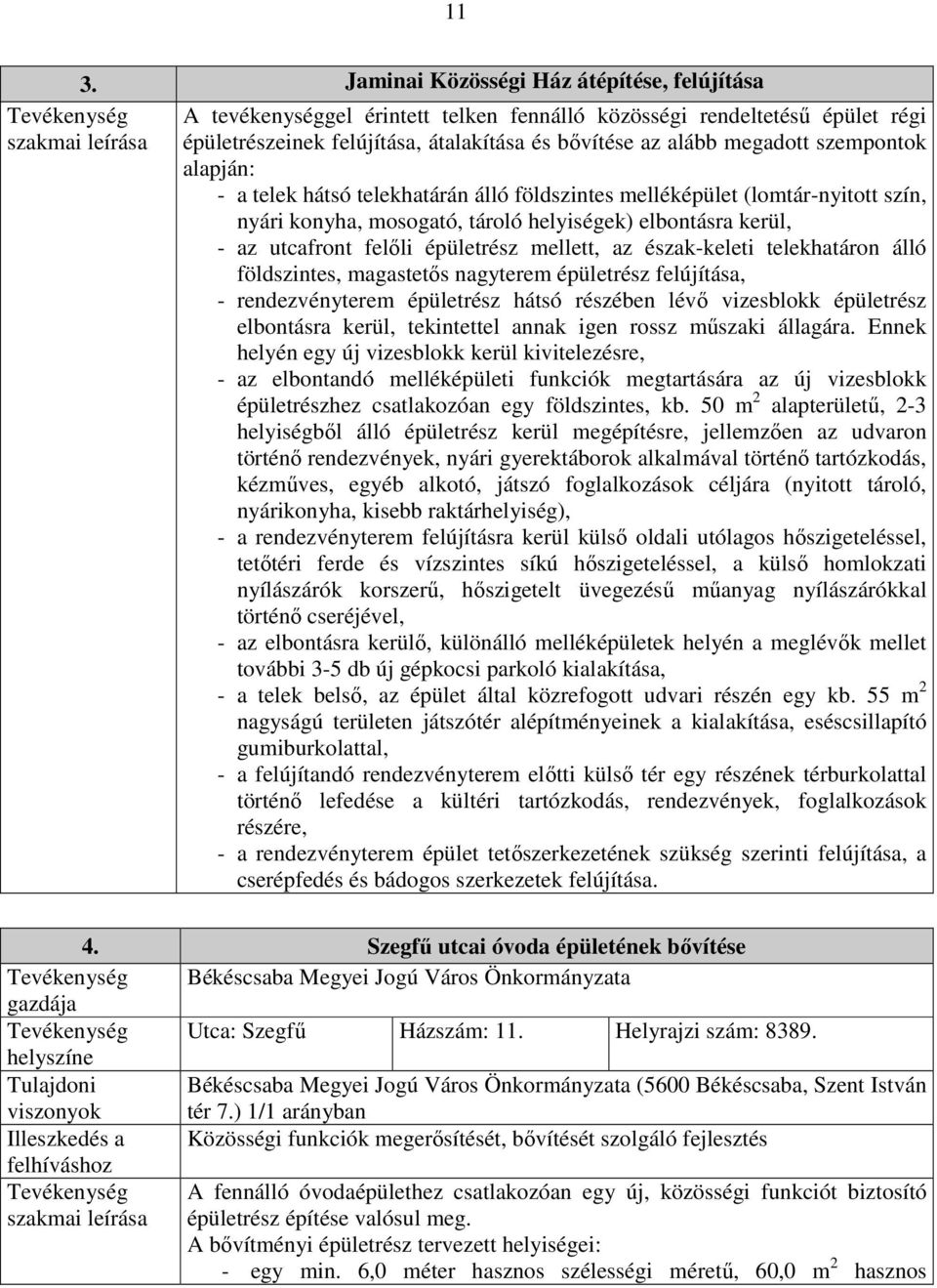 utcafront felıli épületrész mellett, az észak-keleti telekhatáron álló földszintes, magastetıs nagyterem épületrész felújítása, - rendezvényterem épületrész hátsó részében lévı vizesblokk épületrész