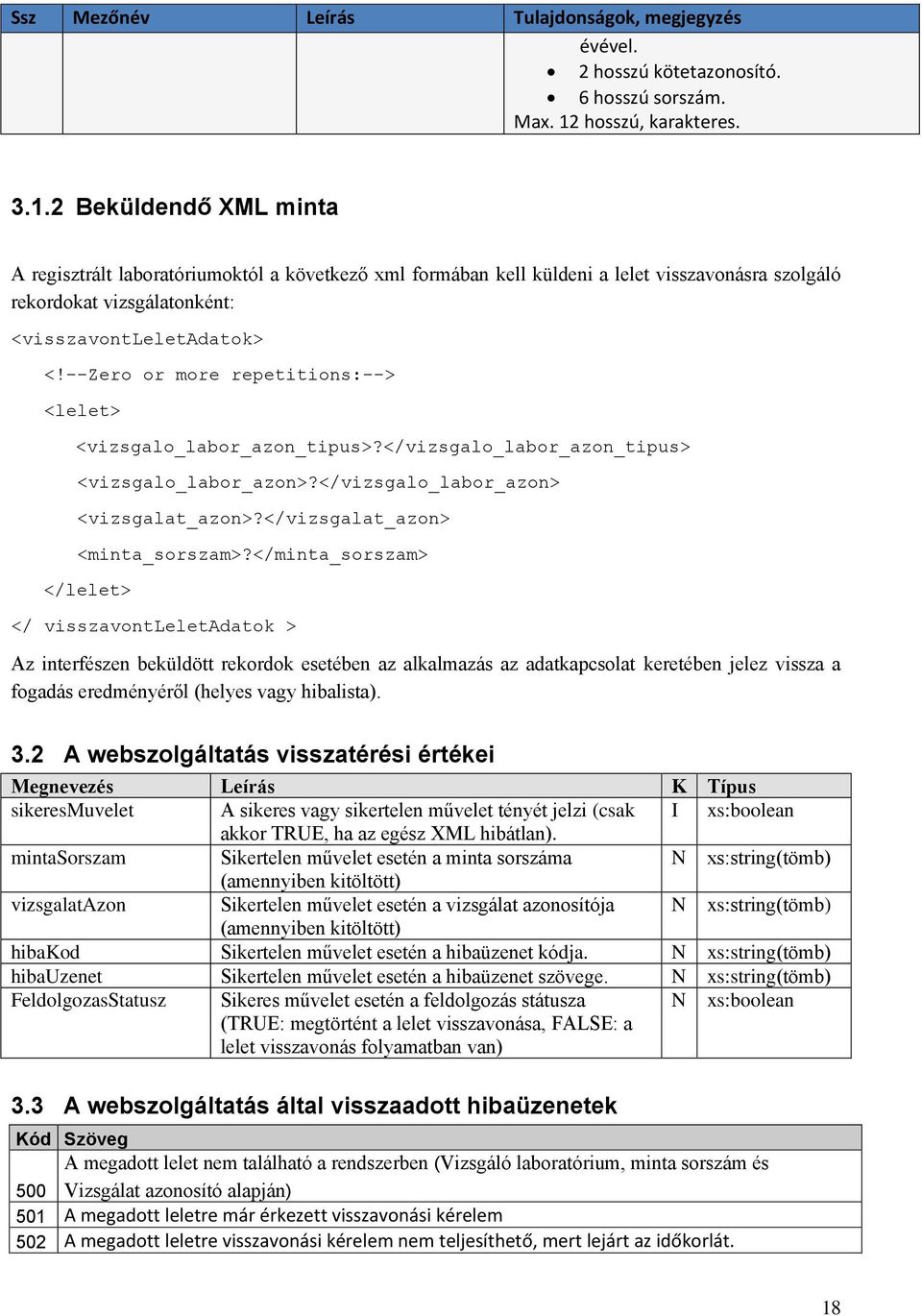 2 Beküldendő XML minta A regisztrált laboratóriumoktól a következő xml formában kell küldeni a lelet visszavonásra szolgáló rekordokat vizsgálatonként: <visszavontleletadatok> <!