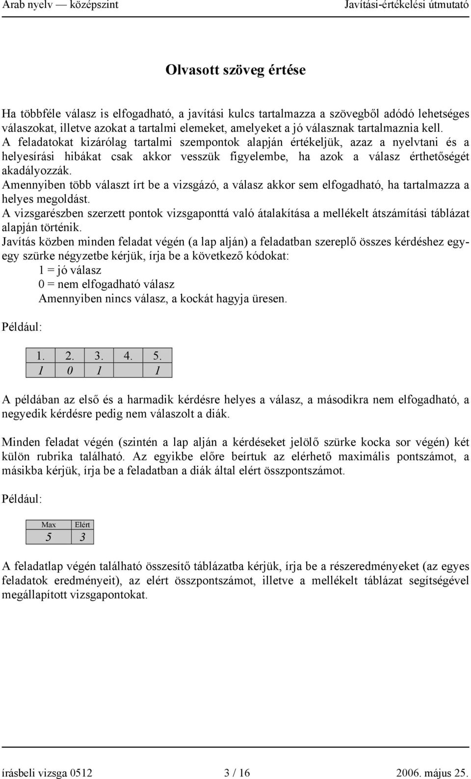 Amennyiben több választ írt be a vizsgázó, a válasz akkor sem elfogadható, ha tartalmazza a helyes megoldást.