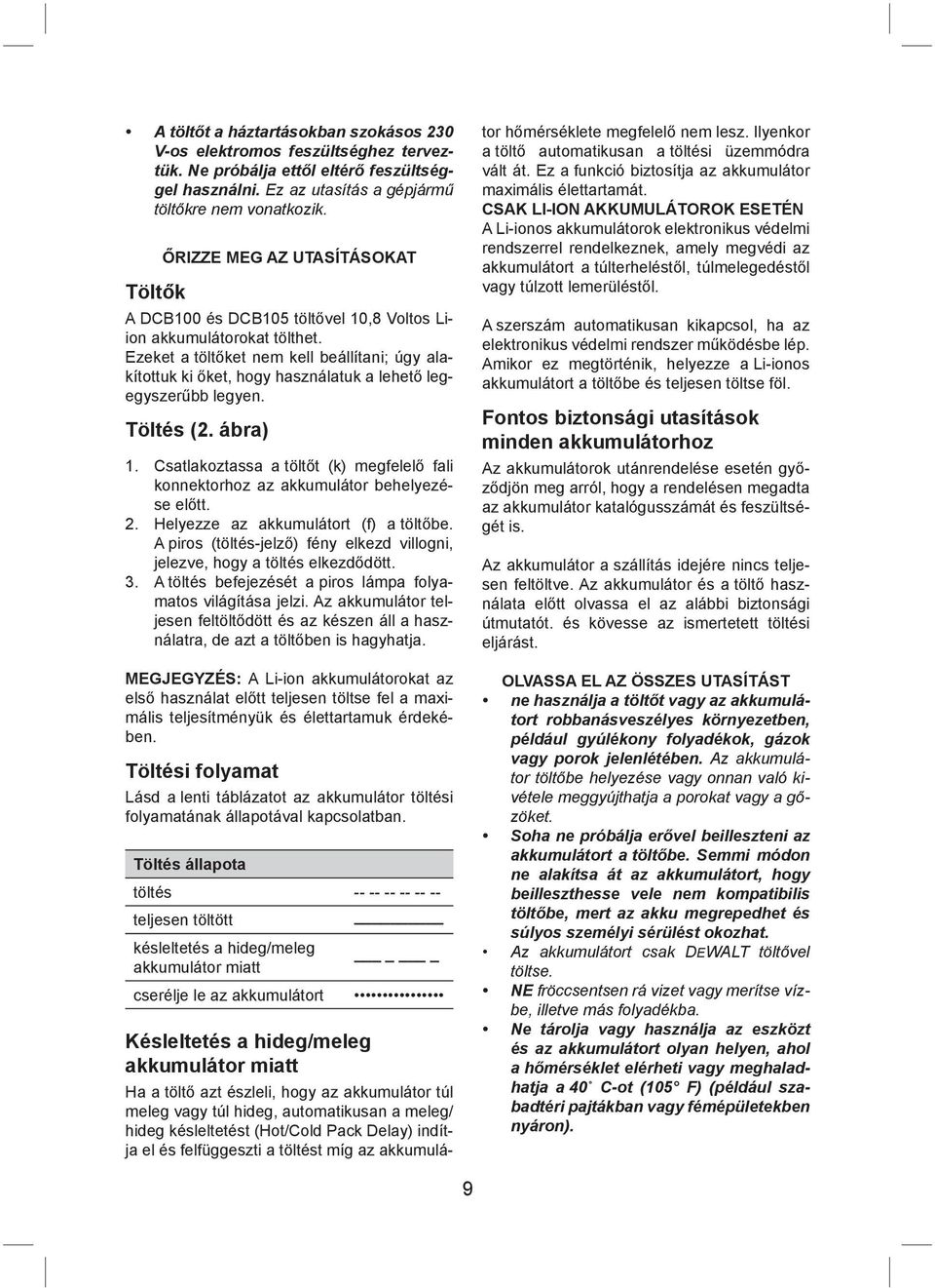Ezeket a töltőket nem kell beállítani; úgy alakítottuk ki őket, hogy használatuk a lehető legegyszerűbb legyen. Töltés (2. ábra) 1.