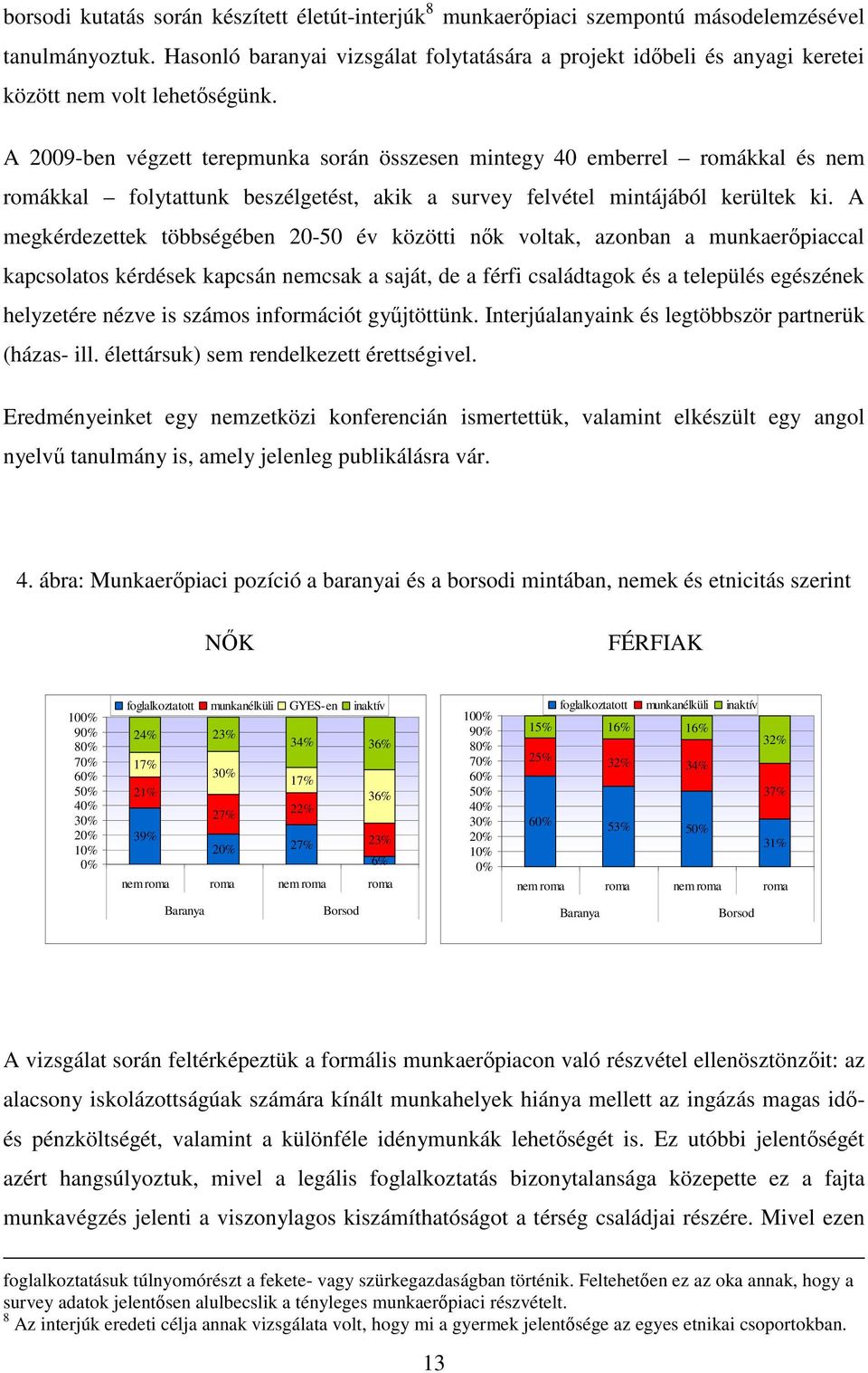 A 2009-ben végzett terepmunka során összesen mintegy 40 emberrel romákkal és nem romákkal folytattunk beszélgetést, akik a survey felvétel mintájából kerültek ki.