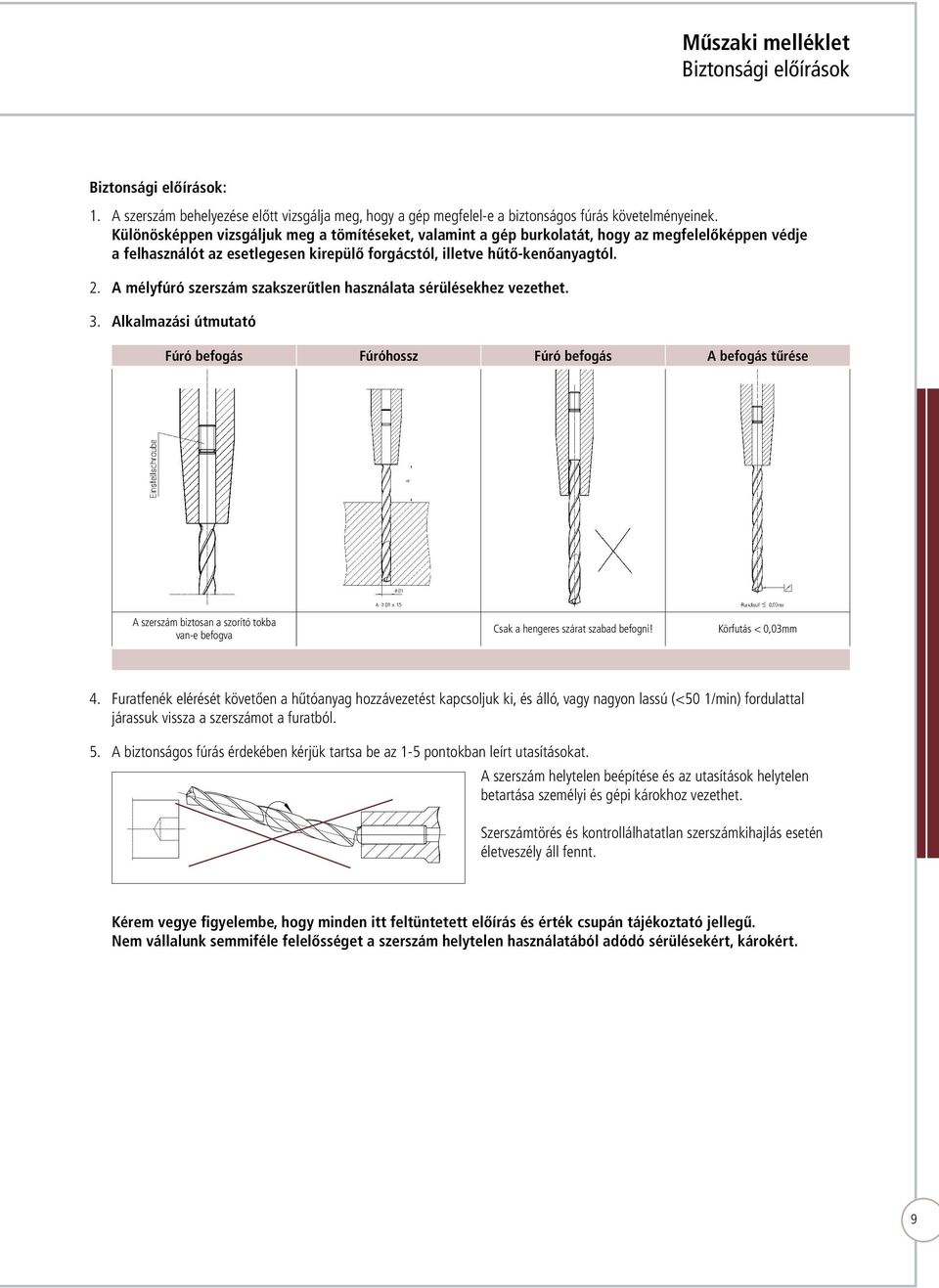 A mélyfúró szerszám szakszerűtlen használata sérülésekhez vezethet. 3.