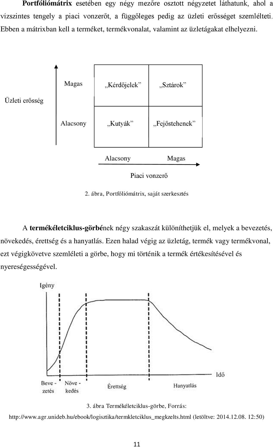 ábra, Portfóliómátrix, saját szerkesztés A termékéletciklus-görbének négy szakaszát különíthetjük el, melyek a bevezetés, növekedés, érettség és a hanyatlás.