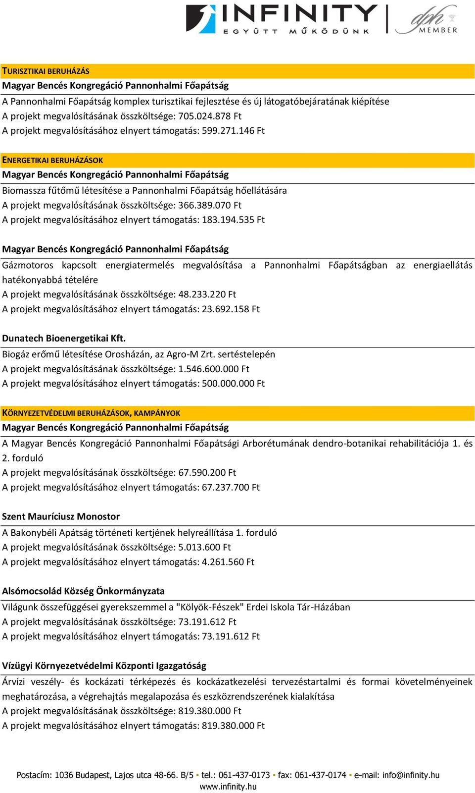 146 Ft ENERGETIKAI BERUHÁZÁSOK Biomassza fűtőmű létesítése a Pannonhalmi Főapátság hőellátására A projekt megvalósításának összköltsége: 366.389.