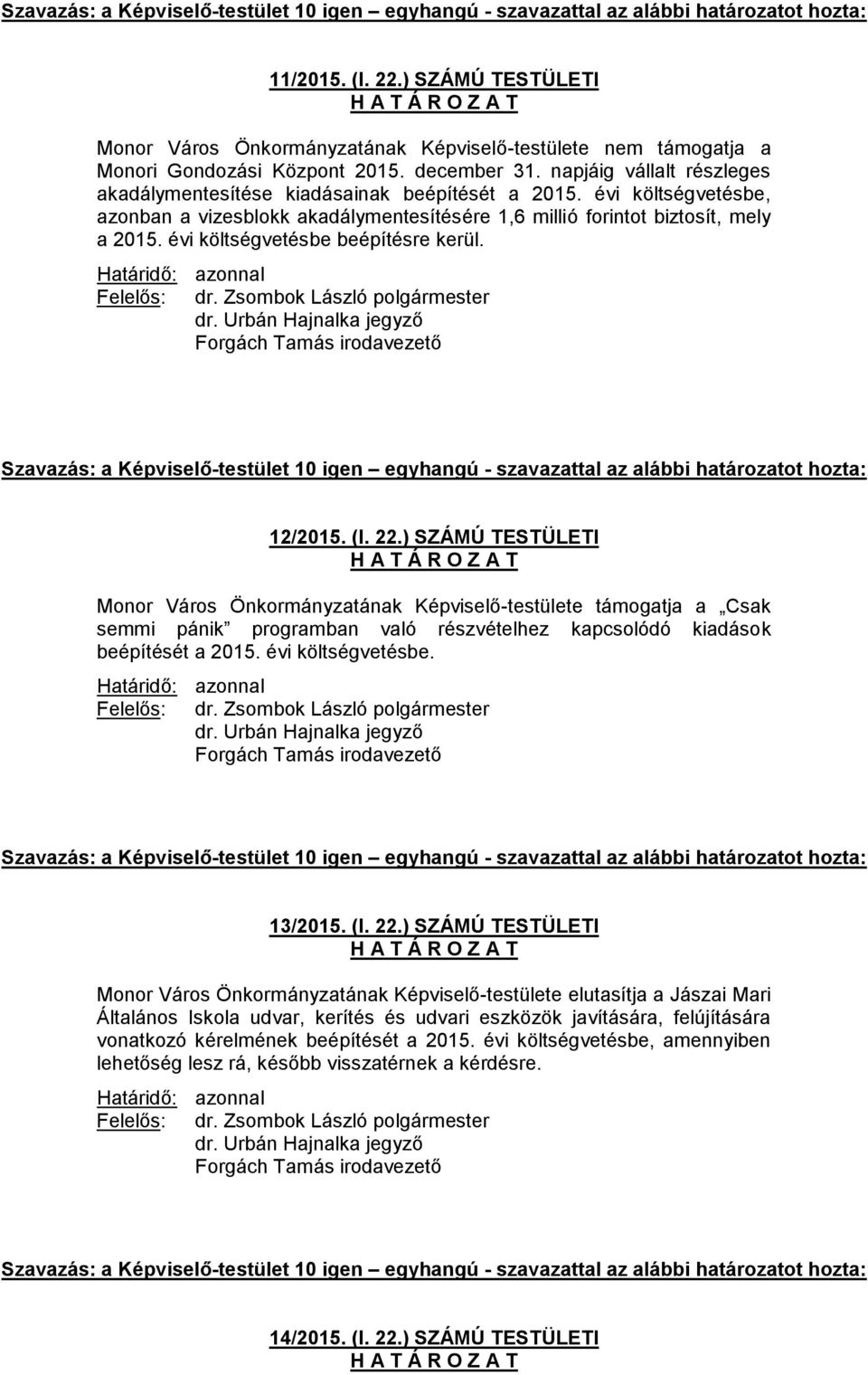 napjáig vállalt részleges akadálymentesítése kiadásainak beépítését a 2015. évi költségvetésbe, azonban a vizesblokk akadálymentesítésére 1,6 millió forintot biztosít, mely a 2015.