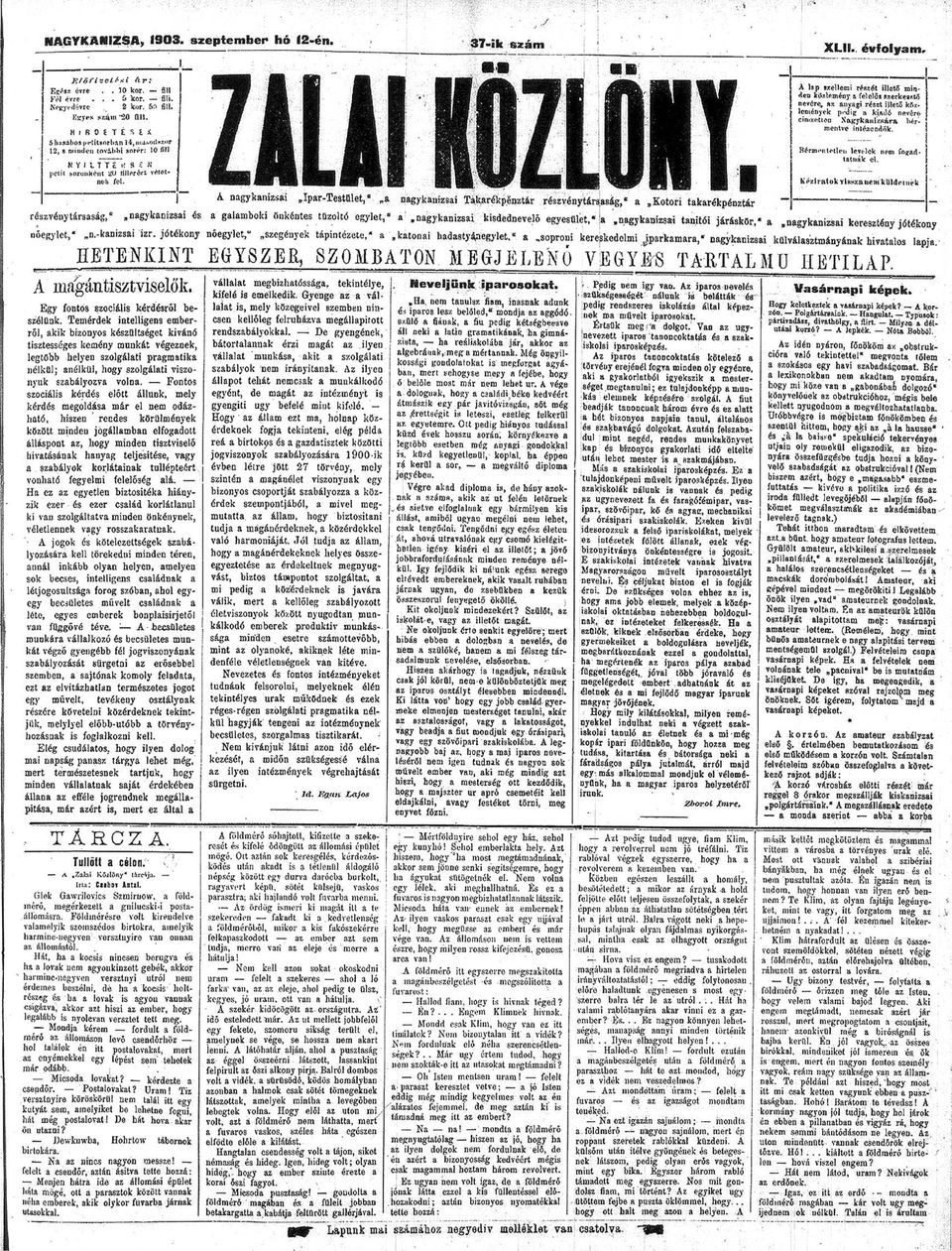 5íl fl. Kjryen KxálrSO Ell. u n n É s u 5hoít0S»t*[k»ort.1H 14 ( nhod.zor 12, 8 mnden toví-bl.í sorén 10 1111 Bérmentetlc, levelek nem fottdttnk el. N K I L H É Í > I K [cu.