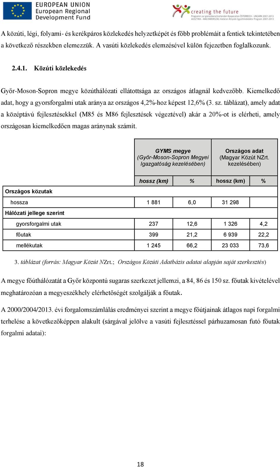 táblázat), amely adat a középtávú fejlesztésekkel (M85 és M86 fejlesztések végeztével) akár a 20%-ot is elérheti, amely országosan kiemelkedően magas aránynak számít.