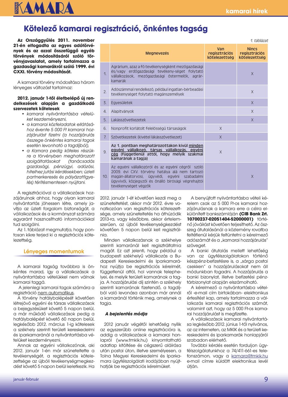 törvény módosítását. A kamarai törvény módosítása három lényeges változást tartalmaz: 2012.