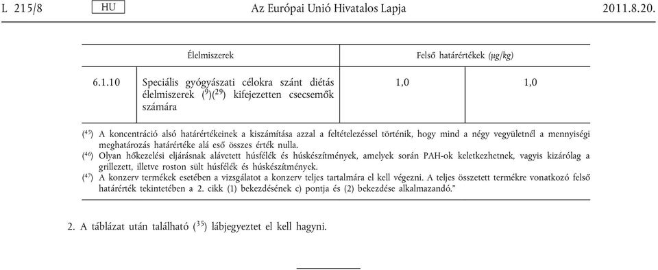 ( 46 ) Olyan hőkezelési eljárásnak alávetett húsfélék és húskészítmények, amelyek során PAH-ok keletkezhetnek, vagyis kizárólag a grillezett, illetve roston sült húsfélék és húskészítmények.