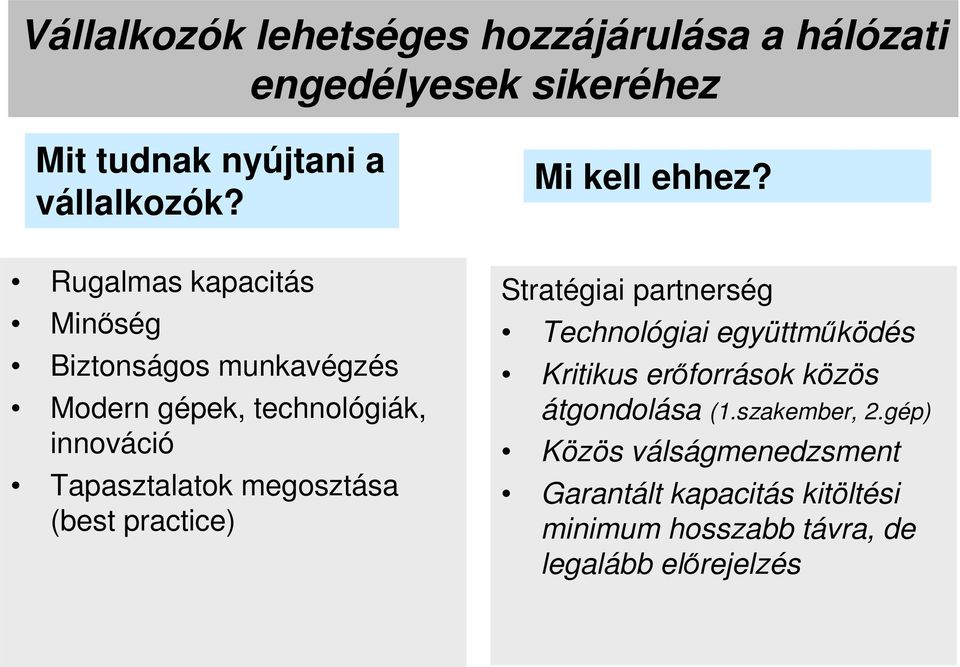 Rugalmas kapacitás Minőség Biztonságos munkavégzés Modern gépek, technológiák, innováció Tapasztalatok megosztása