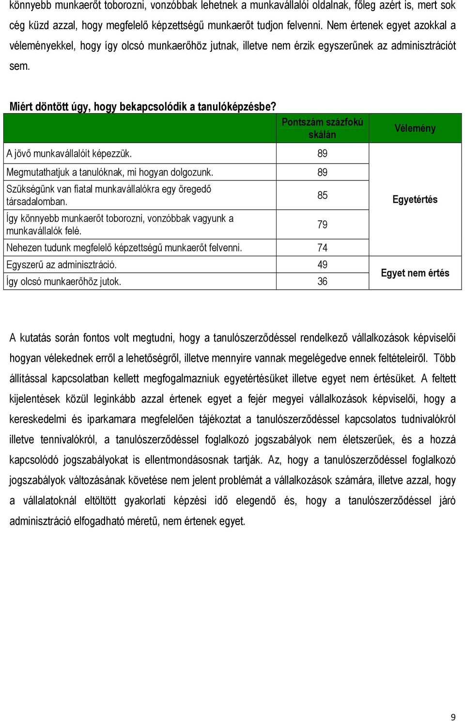 Pontszám százfokú skálán A jövő munkavállalóit képezzük. 89 Megmutathatjuk a tanulóknak, mi hogyan dolgozunk. 89 Szükségünk van fiatal munkavállalókra egy öregedő társadalomban.