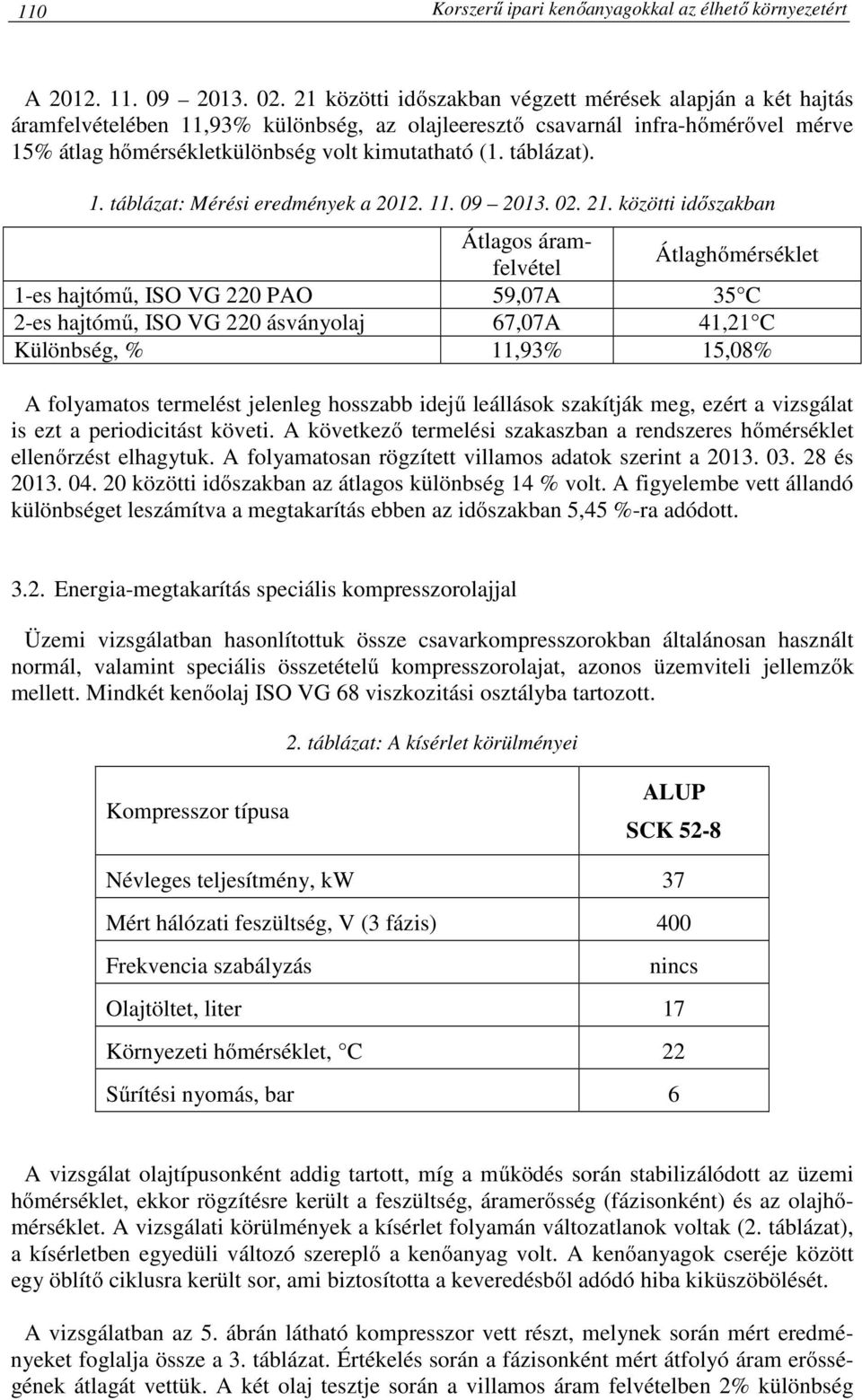 táblázat). 1. táblázat: Mérési eredmények a 2012. 11. 09 2013. 02. 21.