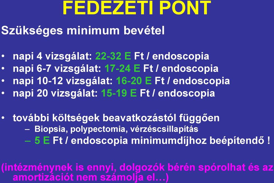 endoscopia további költségek beavatkozástól függően Biopsia, polypectomia, vérzéscsillapítás 5 E Ft /