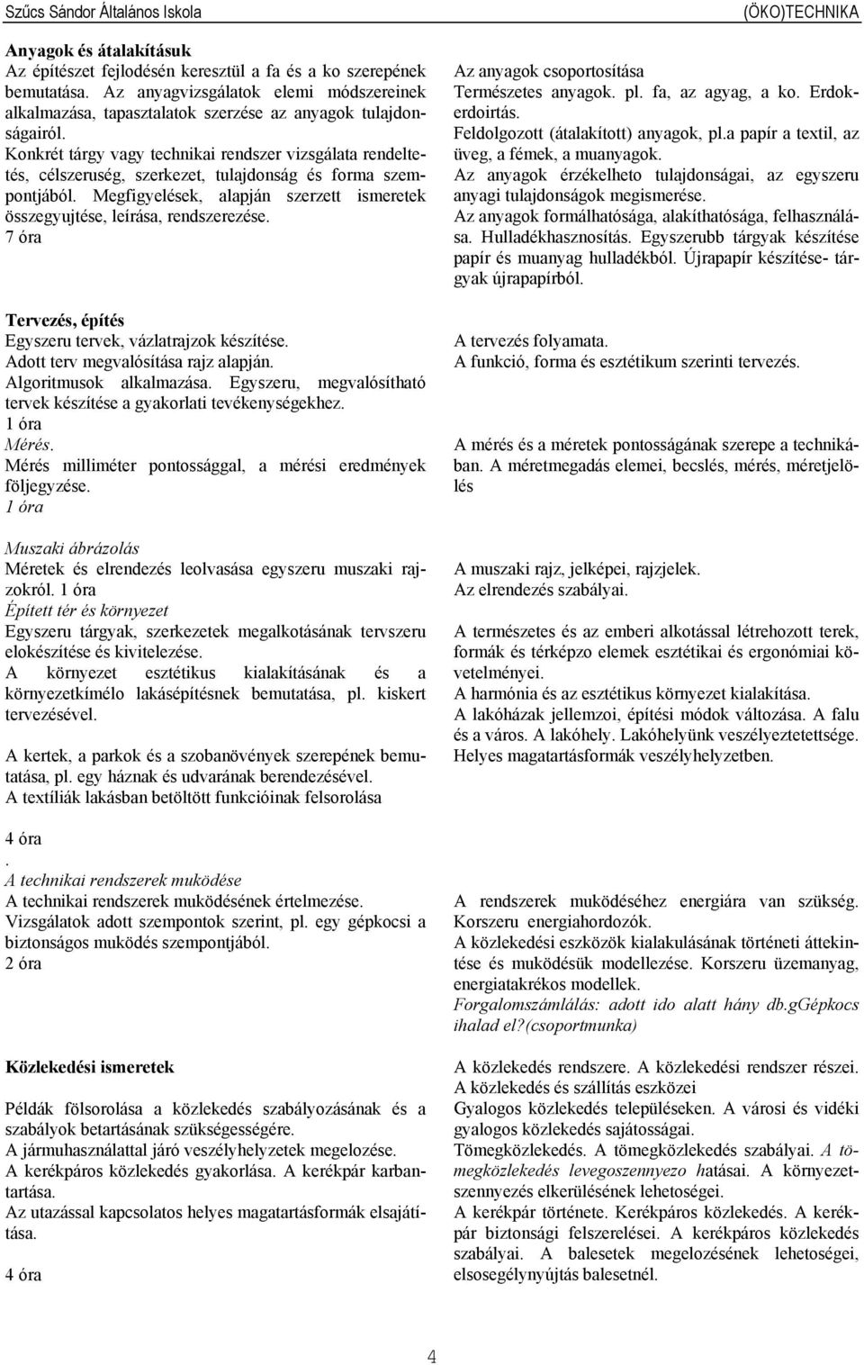 Megfigyelések, alapján szerzett ismeretek összegyujtése, leírása, rendszerezése. 7 óra Tervezés, építés Egyszeru tervek, vázlatrajzok készítése. Adott terv megvalósítása rajz alapján.