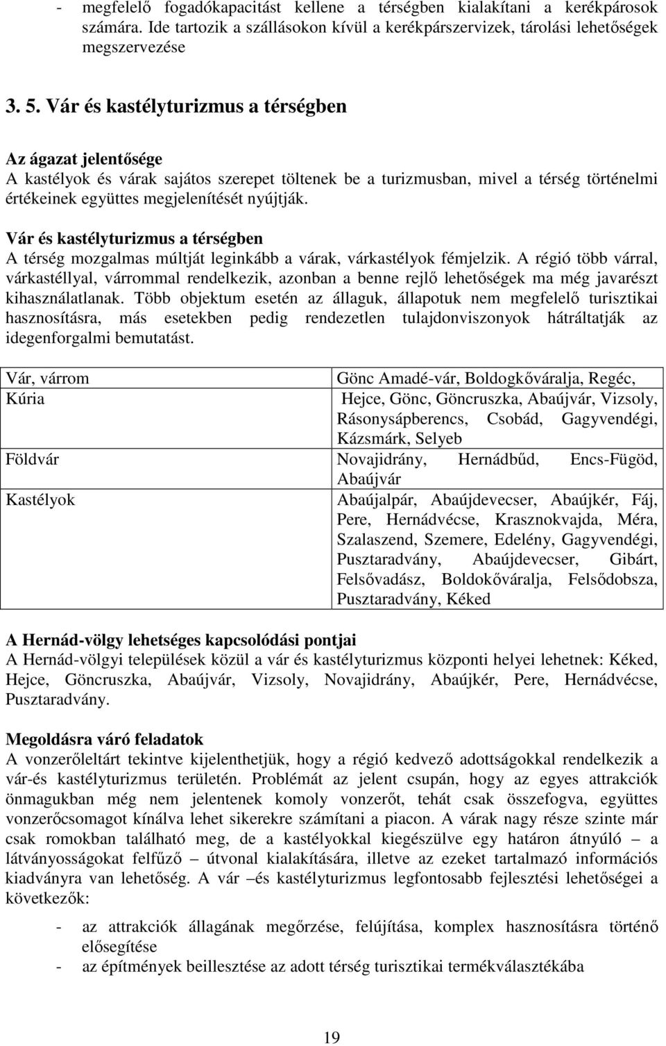 Vár és kastélyturizmus a térségben A térség mozgalmas múltját leginkább a várak, várkastélyok fémjelzik.