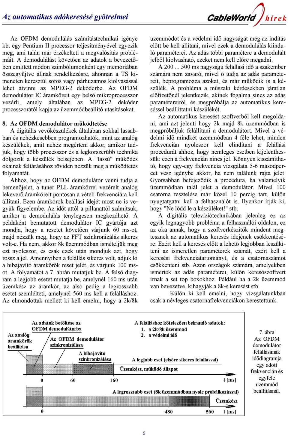 lehet átvinni az MPEG-2 dekóderbe. Az OFDM demodulátor IC áramköreit egy belső mikroprocesszor vezérli, amely általában az MPEG-2 dekóder processzorától kapja az üzemmódbeállító utasításokat. 8.