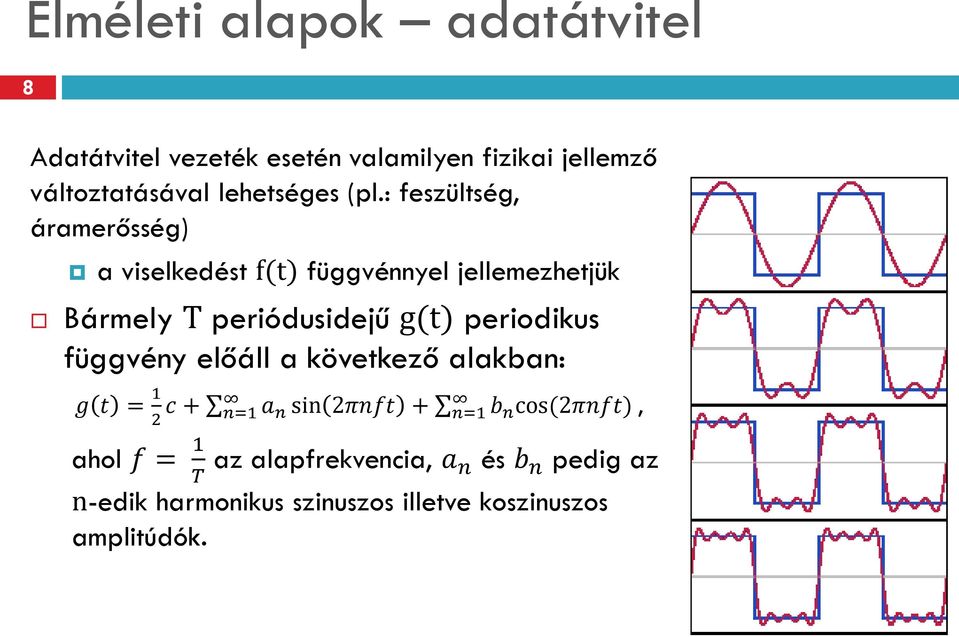 : feszültség, áramerősség) a viselkedést f(t) függvénnyel jellemezhetjük Bármely T periódusidejű g(t)