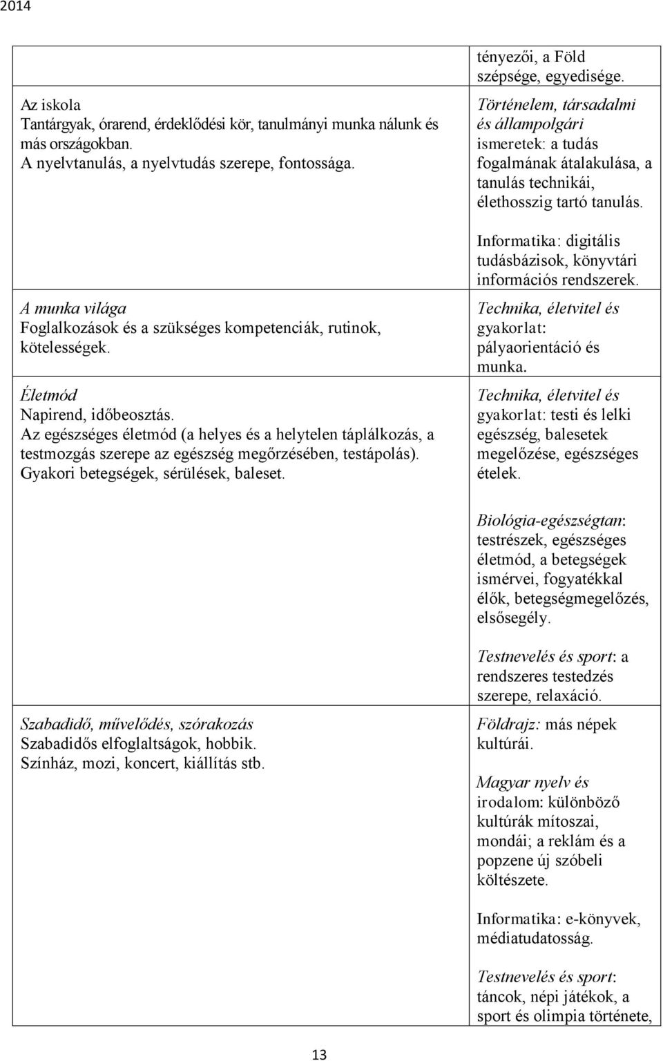 Az egészséges életmód (a helyes és a helytelen táplálkozás, a testmozgás szerepe az egészség megőrzésében, testápolás). Gyakori betegségek, sérülések, baleset. tényezői, a Föld szépsége, egyedisége.