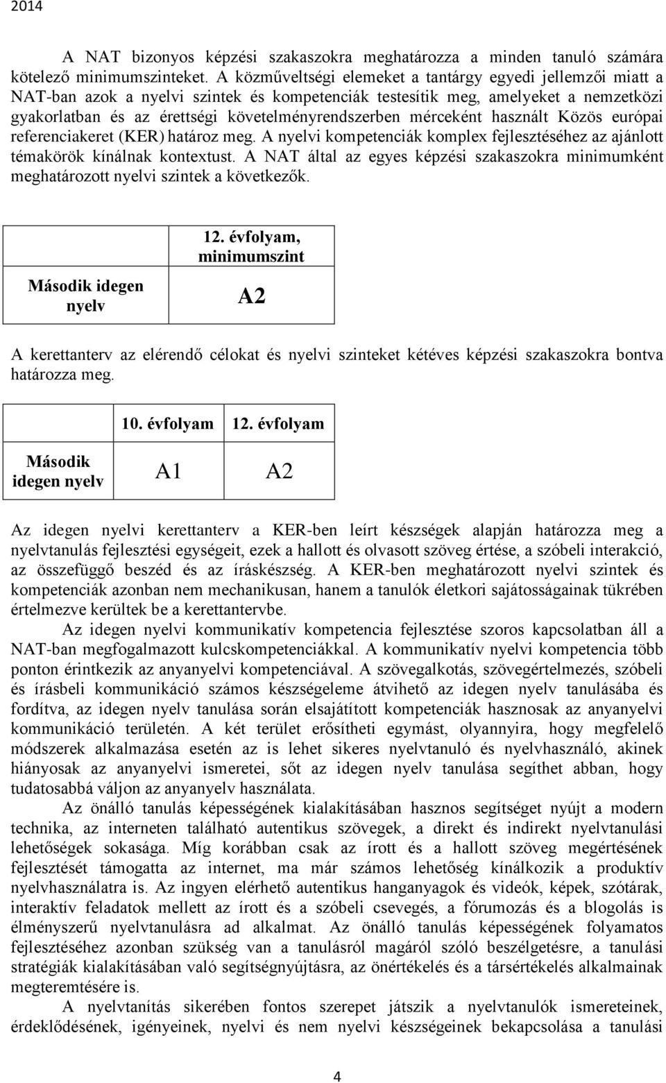 mérceként használt Közös európai referenciakeret (KER) határoz meg. A nyelvi kompetenciák komplex fejlesztéséhez az ajánlott témakörök kínálnak kontextust.