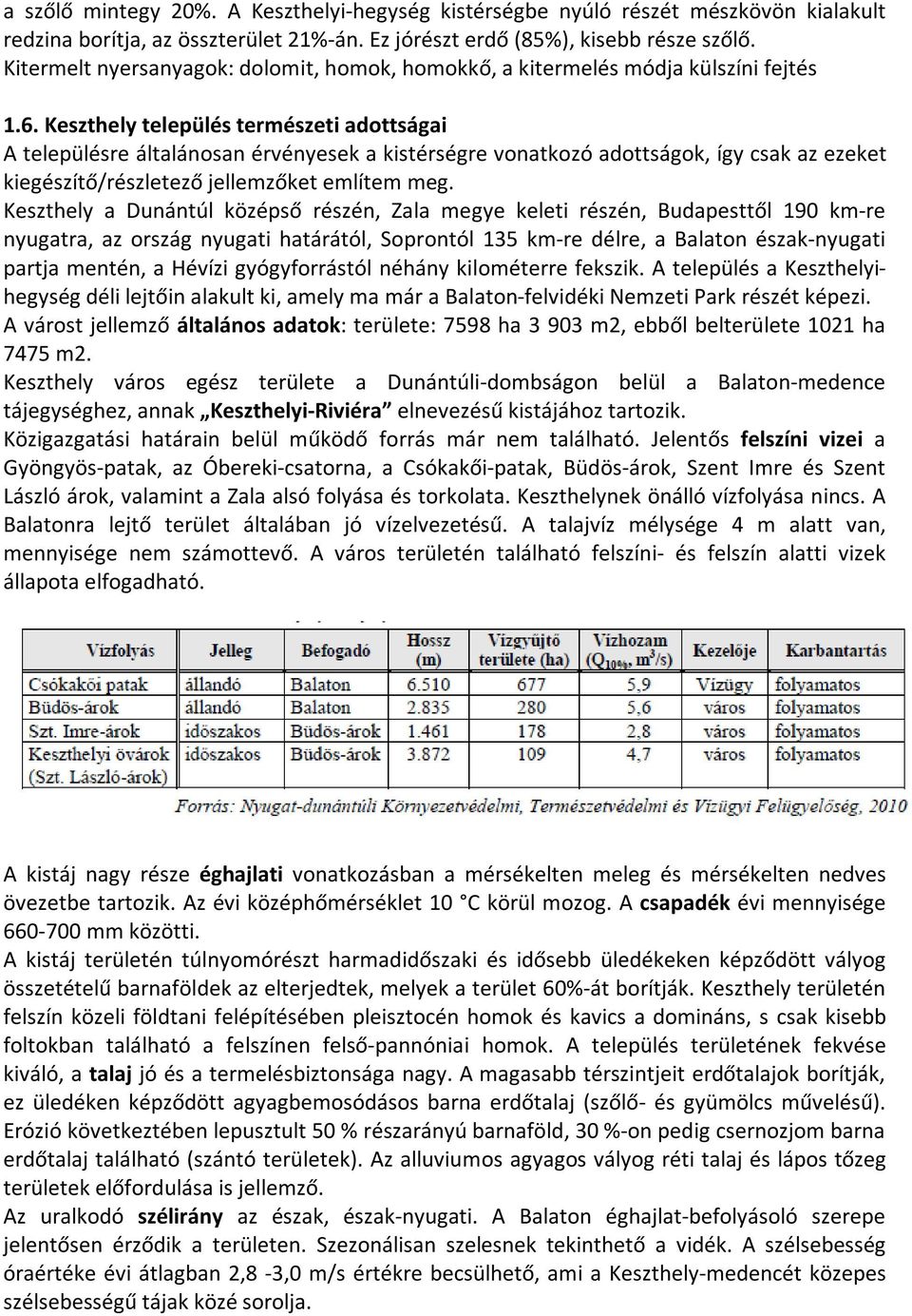 Keszthely település természeti adottságai A településre általánosan érvényesek a kistérségre vonatkozó adottságok, így csak az ezeket kiegészítő/részletező jellemzőket említem meg.