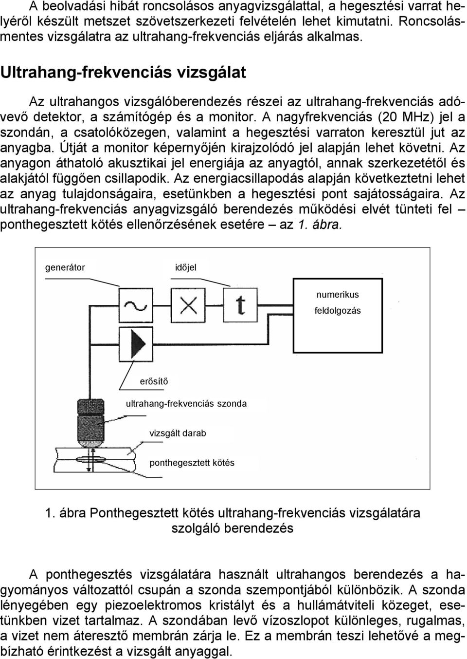 Ultrahang-frekvenciás vizsgálat Az ultrahangos vizsgálóberendezés részei az ultrahang-frekvenciás adóvevő detektor, a számítógép és a monitor.